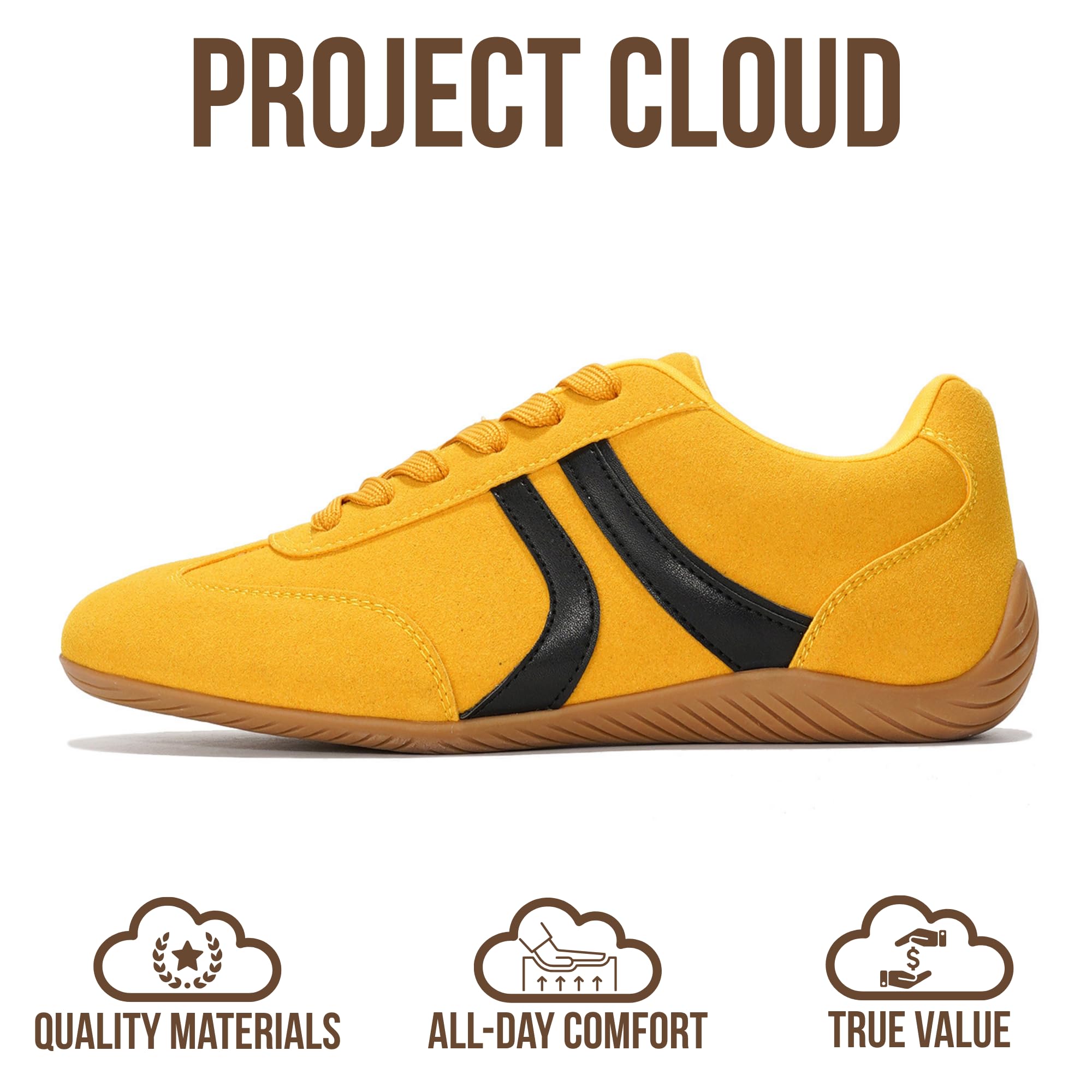Project Cloud Barefoot Shoes Women – Memory Foam Lace-Up Womens Sneakers – Lightweight & Non Slip Womens Shoes Casual – All-Day Women's Fashion Sneakers for 2026 (Goal, YEL, 7) Yellow