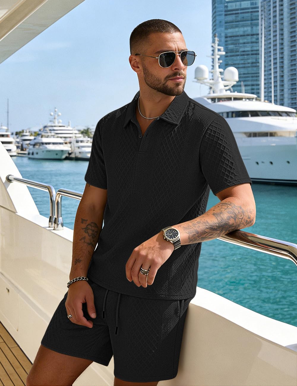 LINENNMAIN Men's 2 Pieces Outfits Casual Polo Shirt and Shorts Set Collar Athletic Jogging Summer Tracksuit