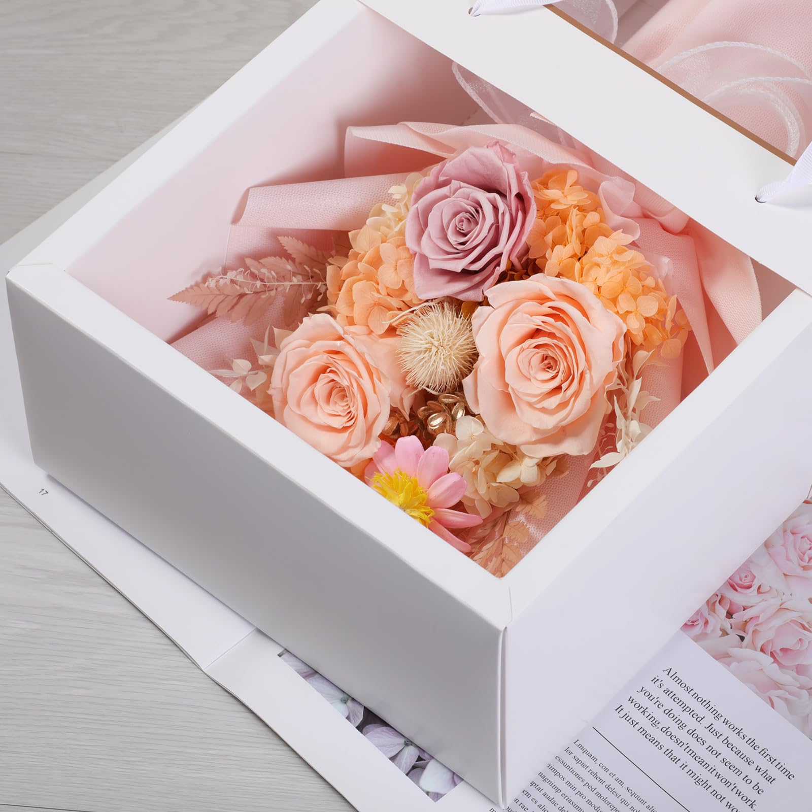 Lovenfold Preserved Flowers Bouquets for Delivery, Champagne Rose Bouquets that Last 1-3 Years, Birthday Gifts for Women Mom Grandma Wife Friends
