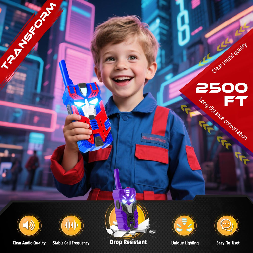 Transform Toys Walkie Talkies for Kids, 3 Pack with Cool Light-Up Eyes & 2500 FT Range, Outdoor Camping Toys, Birthday Gifts for Boys Girls Ages 3-12