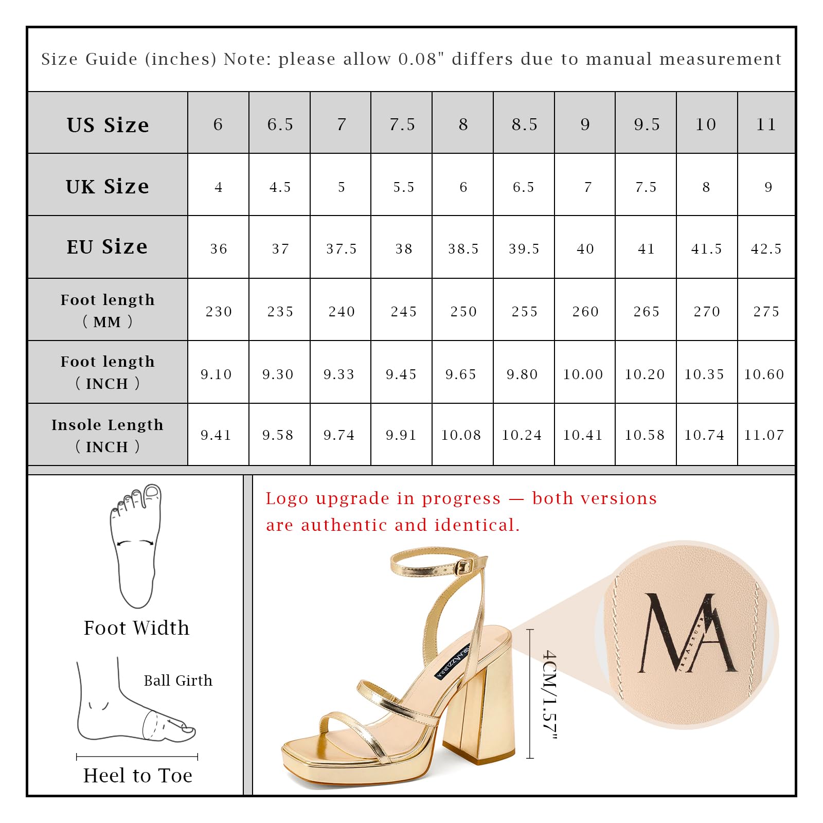 MIRAAZZURRA Platform Strappy Heel Sandals Square Open Toe Two Strap Chunky High Heeled Sandals with Buckle Ankle Strap for Women Party Wedding Dress Gold 7