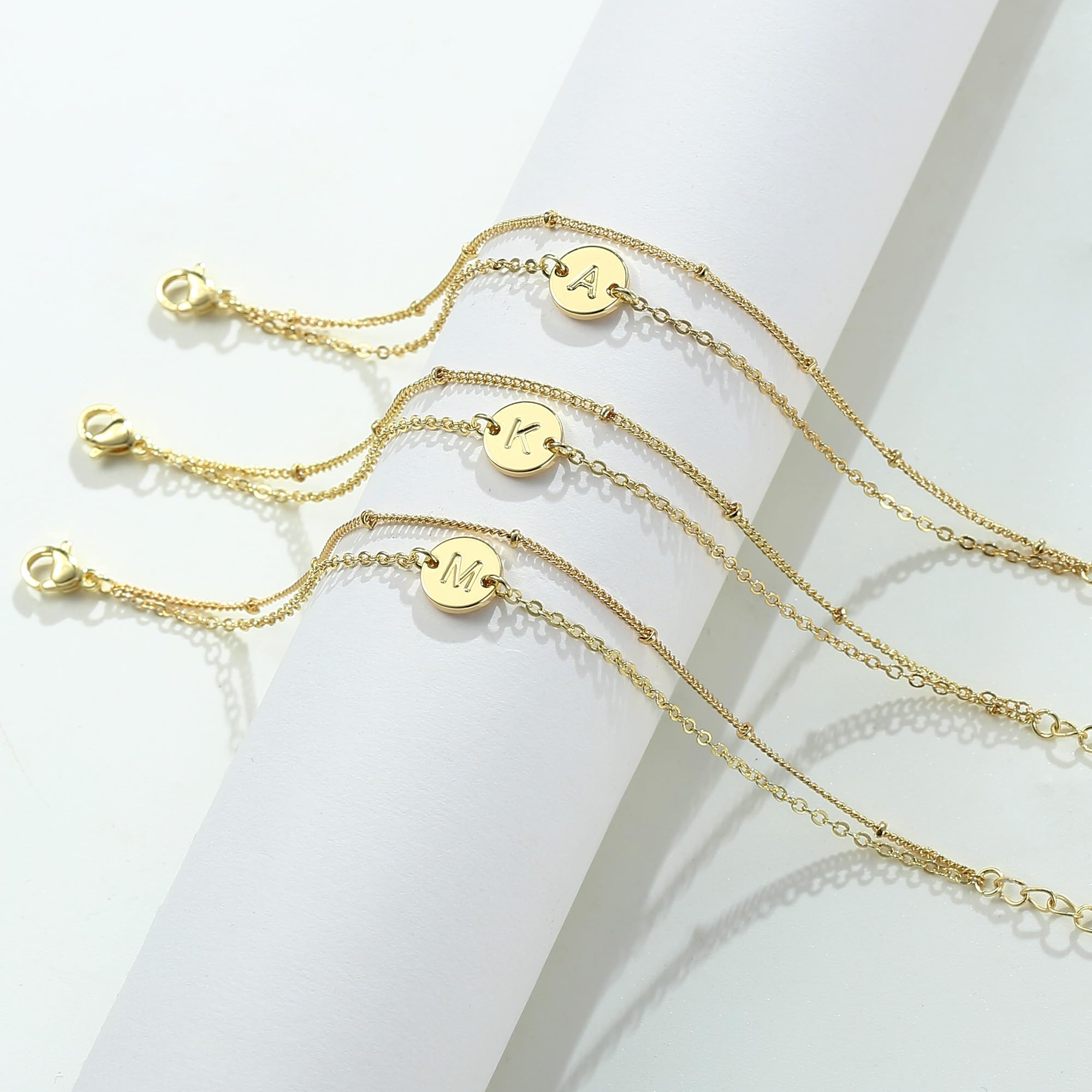 MONOZO Gold Initial Bracelets for Women Birthday Gifts - 18K Gold Plated Letter Bracelet Dainty Disc Letter M Initial Bracelets for Women Jewelry Gift Personalized Birthday Gifts for Mom Daughters