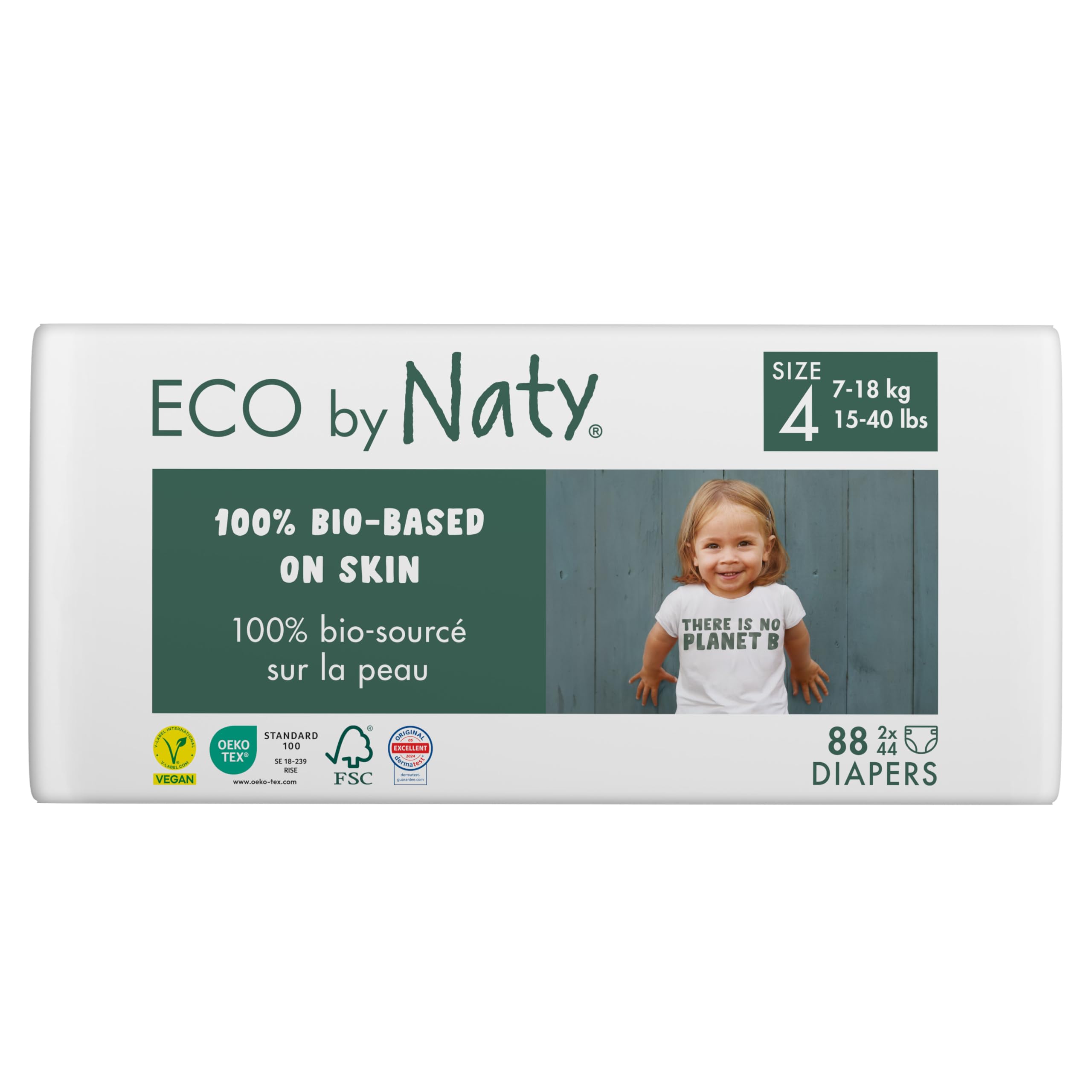 Eco by Naty Baby Diapers - Plant-Based Eco-Friendly Diapers, Great for Baby Sensitive Skin and Helps Prevent Leaking (Size 4, 88 Count)