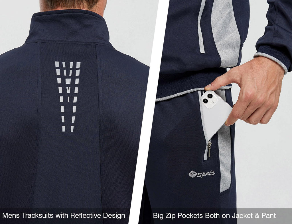 TBMPOY Men's Tracksuits Sweatsuits for Men Set Track Suits 2 Piece Casual Athletic Jogging Warm Up Full Zip Sweat Suits Navy/Grey XXL