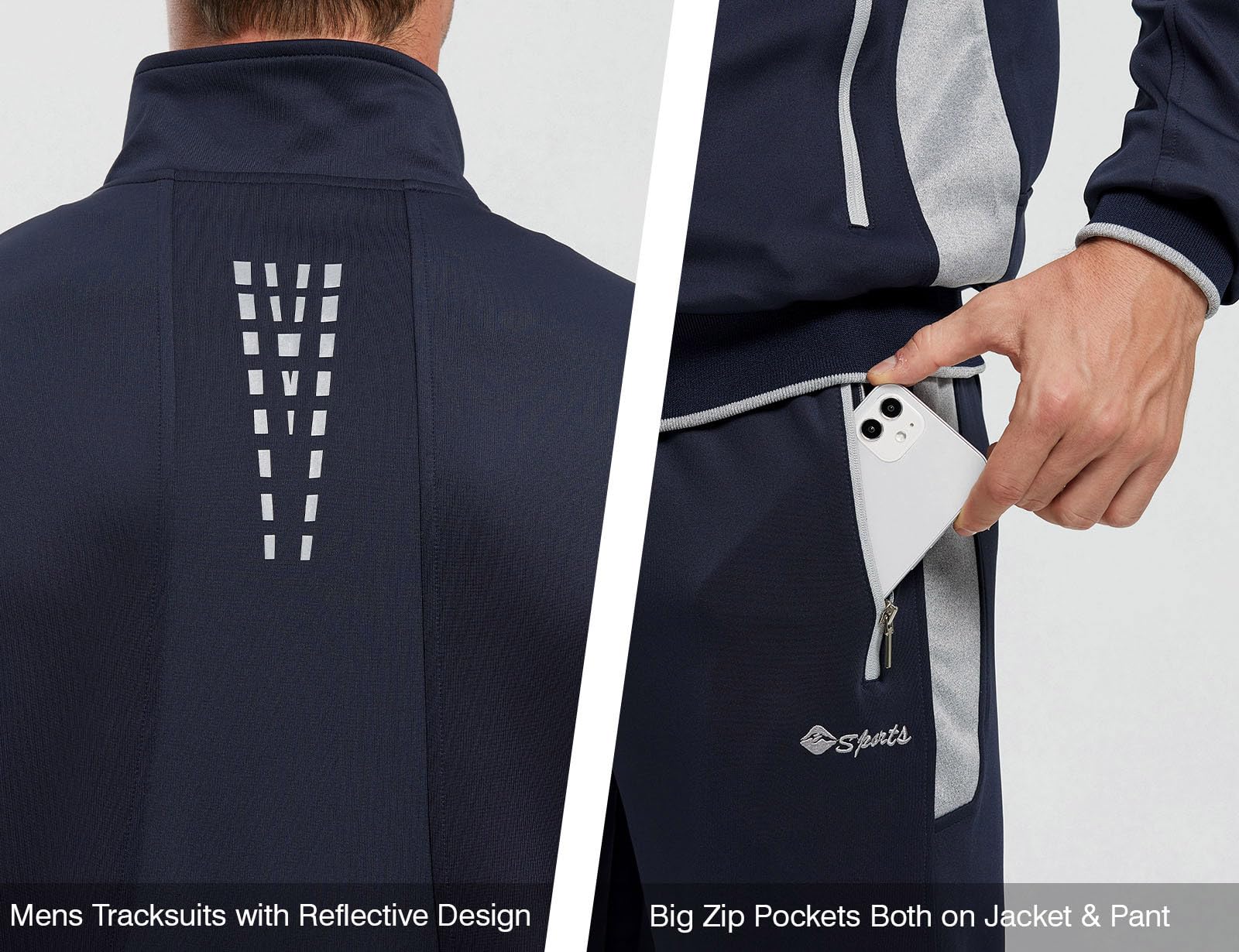 TBMPOY Men's Tracksuits Sweatsuits for Men Set Track Suits 2 Piece Casual Athletic Jogging Warm Up Full Zip Sweat Suits Navy/Grey XXL