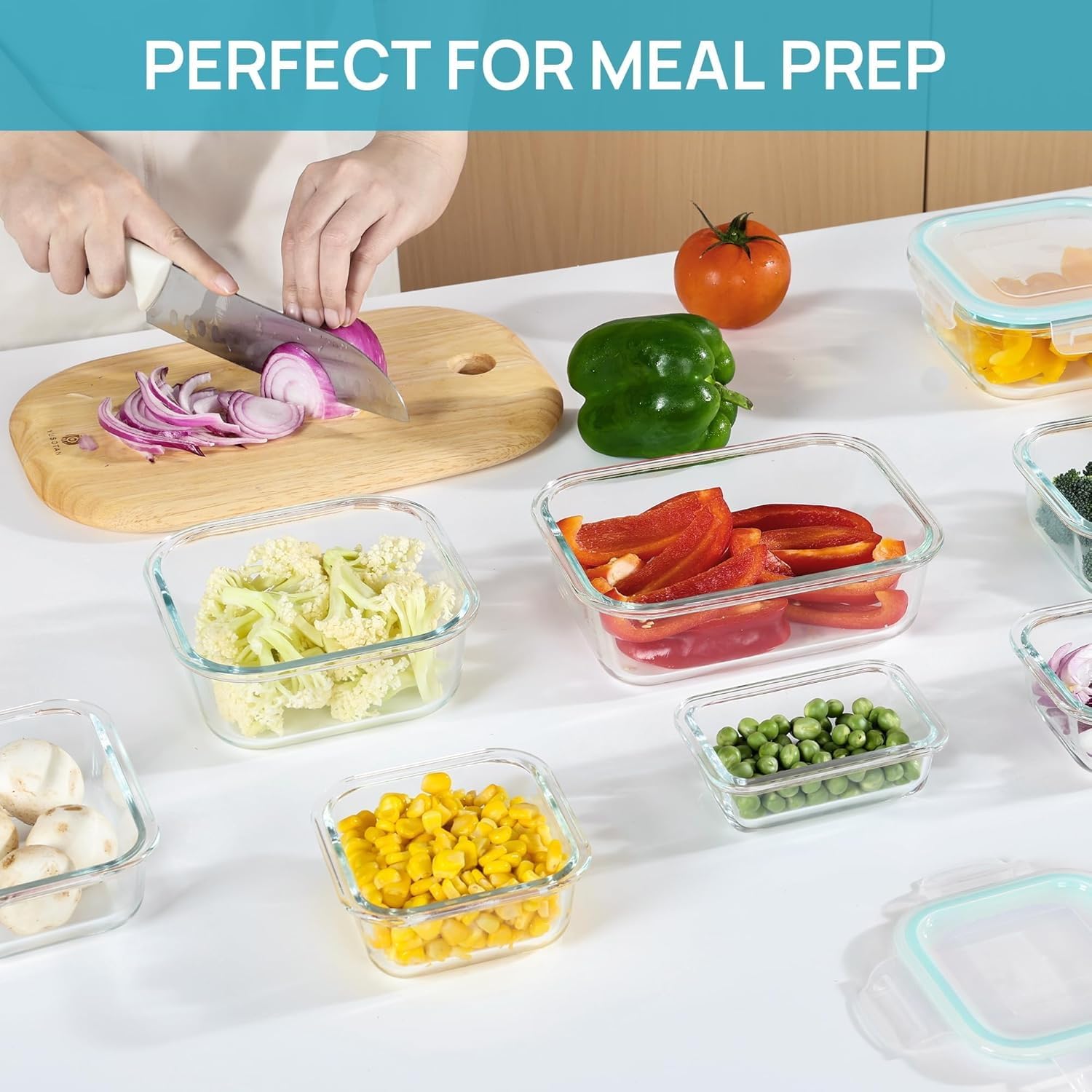 Vtopmart 8 Pack Glass Food Storage Containers with Airtight Lids, Glass Meal Prep Containers, Lunch Office Meal for Microwave, Oven, Freezer and Dishwasher, BPA Free