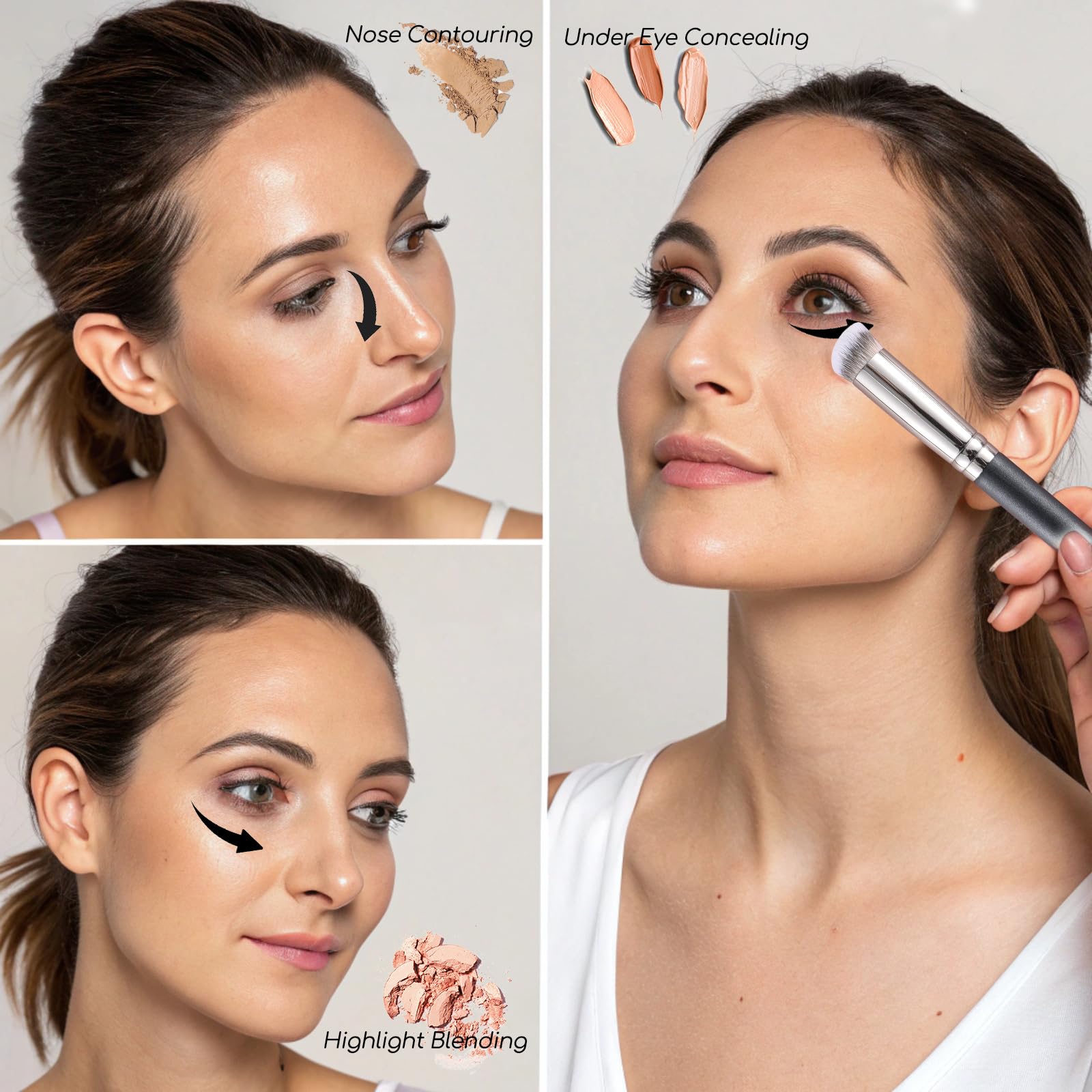 ENERGY Concealer Brush Under Eye Mini Angled Flat Top Kabuki Nose Contour Brush for Concealing Blending Setting Buffing with Powder Liquid Cream Cosmetic Pro Small Makeup Foundation brushes 270