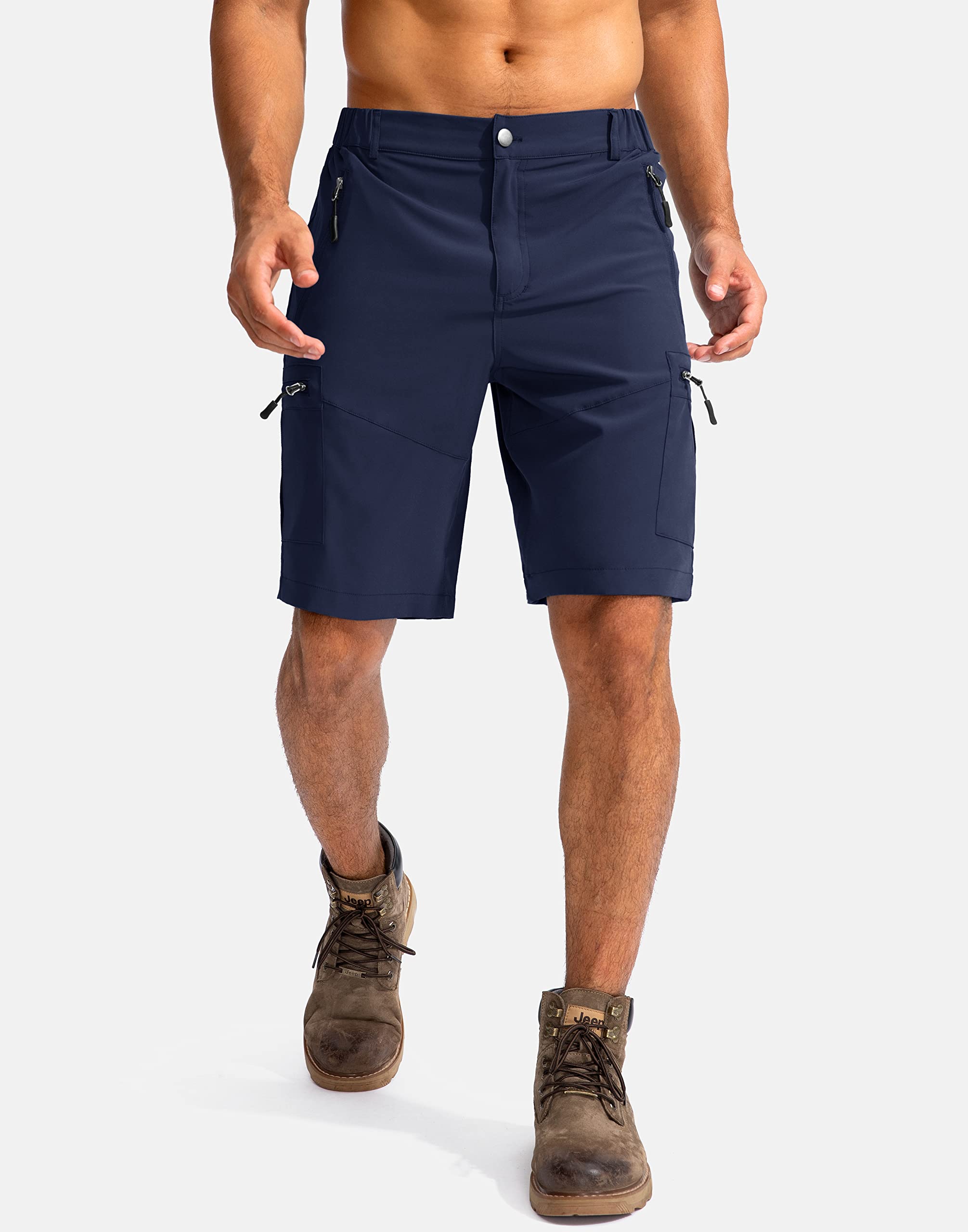 Pudolla Men's Hiking Cargo Shorts 9" Lightweight Outdoor Work Shorts for Men Travel Golf Camping Casual with 5 Zipper Pockets(Navy Medium)