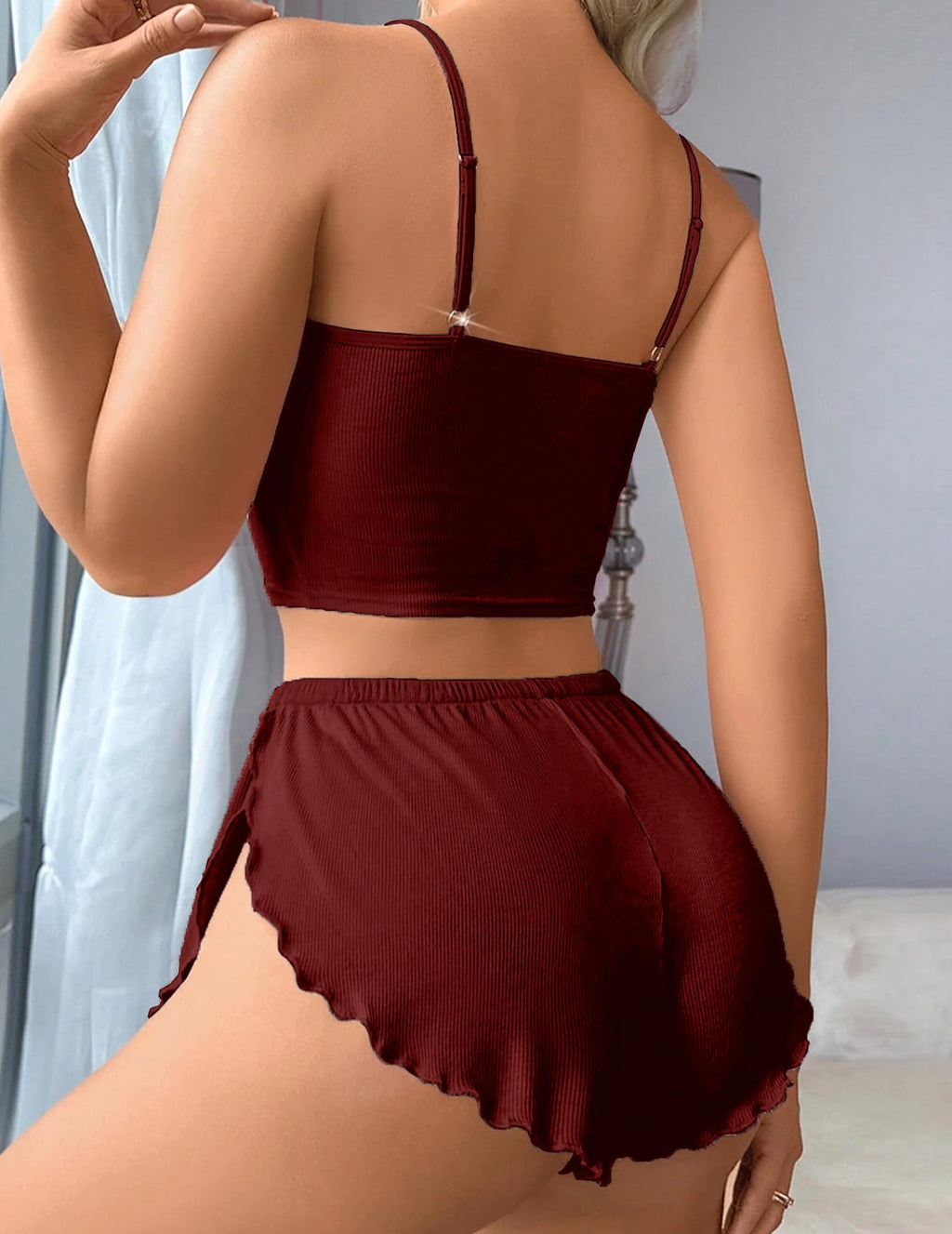Avidlove Womens Sleepwear Sexy Pajama Set Cute Tank and Shorts PJ Set Lounge Lingerie Sets Wine Red Medium