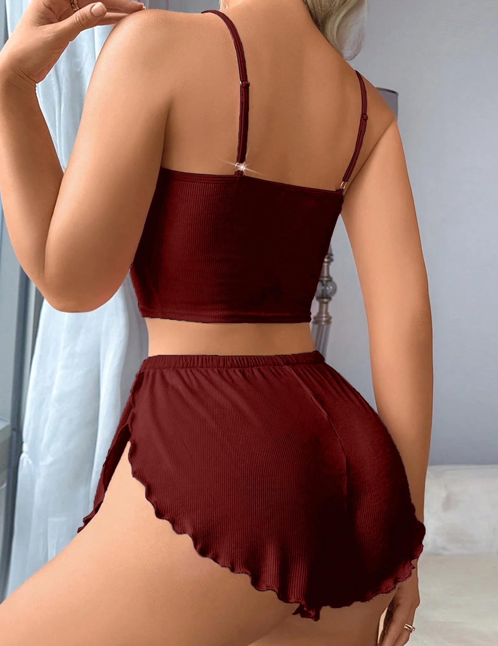Avidlove Womens Sleepwear Sexy Pajama Set Cute Tank and Shorts PJ Set Lounge Lingerie Sets Wine Red Medium
