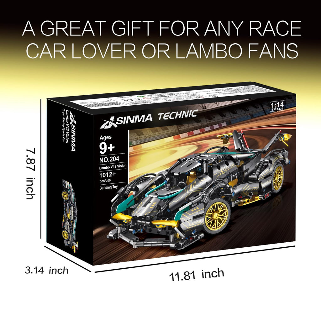 JSINMA Technic Sports Car Building Blocks Toys Boys or Adults Kits 1:14 MOC Lambo V12 Building Set Speed Champions Raceing Car Model Vehicle Set for 10 12 14+ Year Boys(1012pcs)