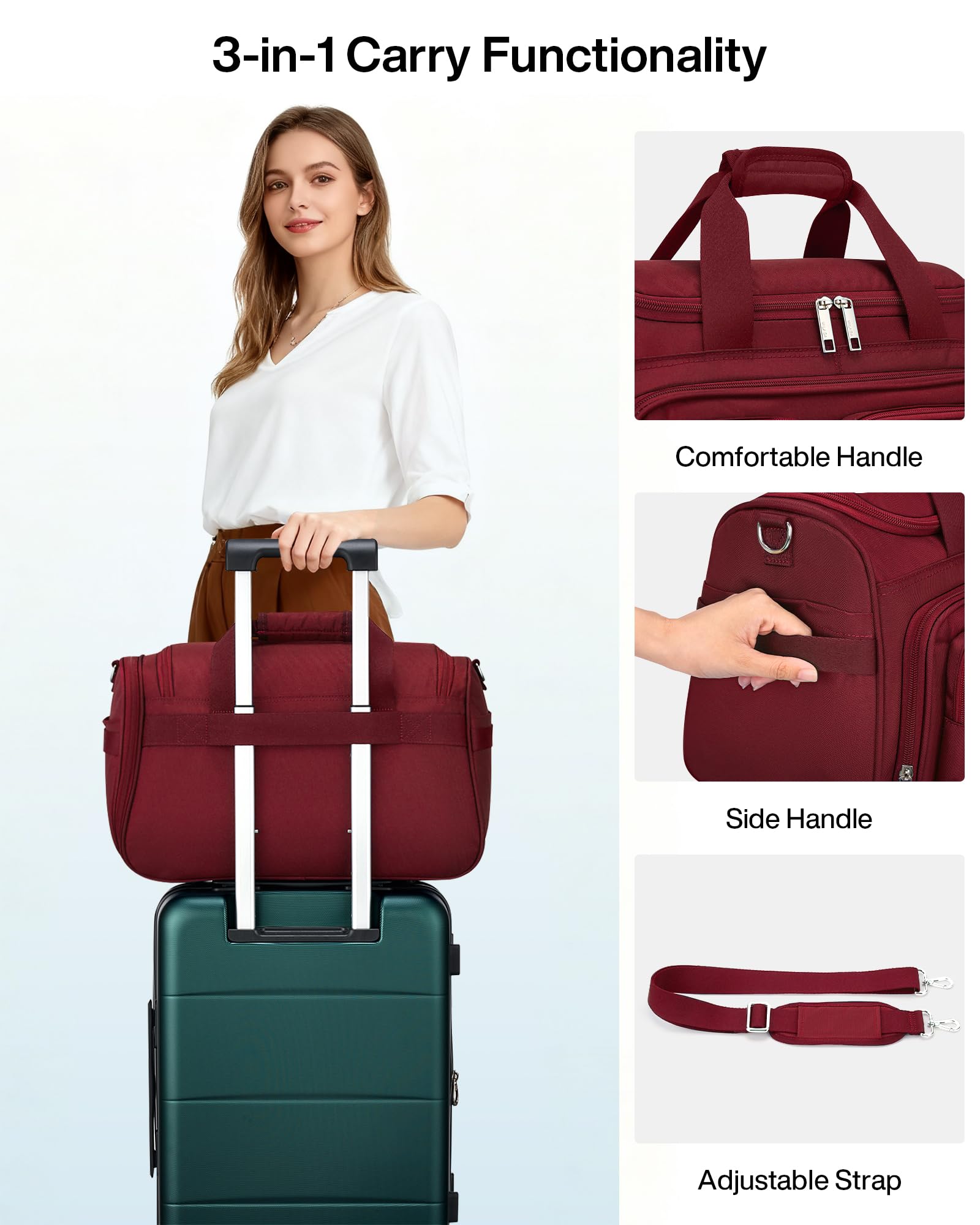 MILADA Underseat Carry On Luggage Bags for Travel Lightweight Foldable Carry On Bags for Airplanes Small Duffle Bag for Men Women TSA Approved Underseat Bag Travel Tote Bags, Burgundy