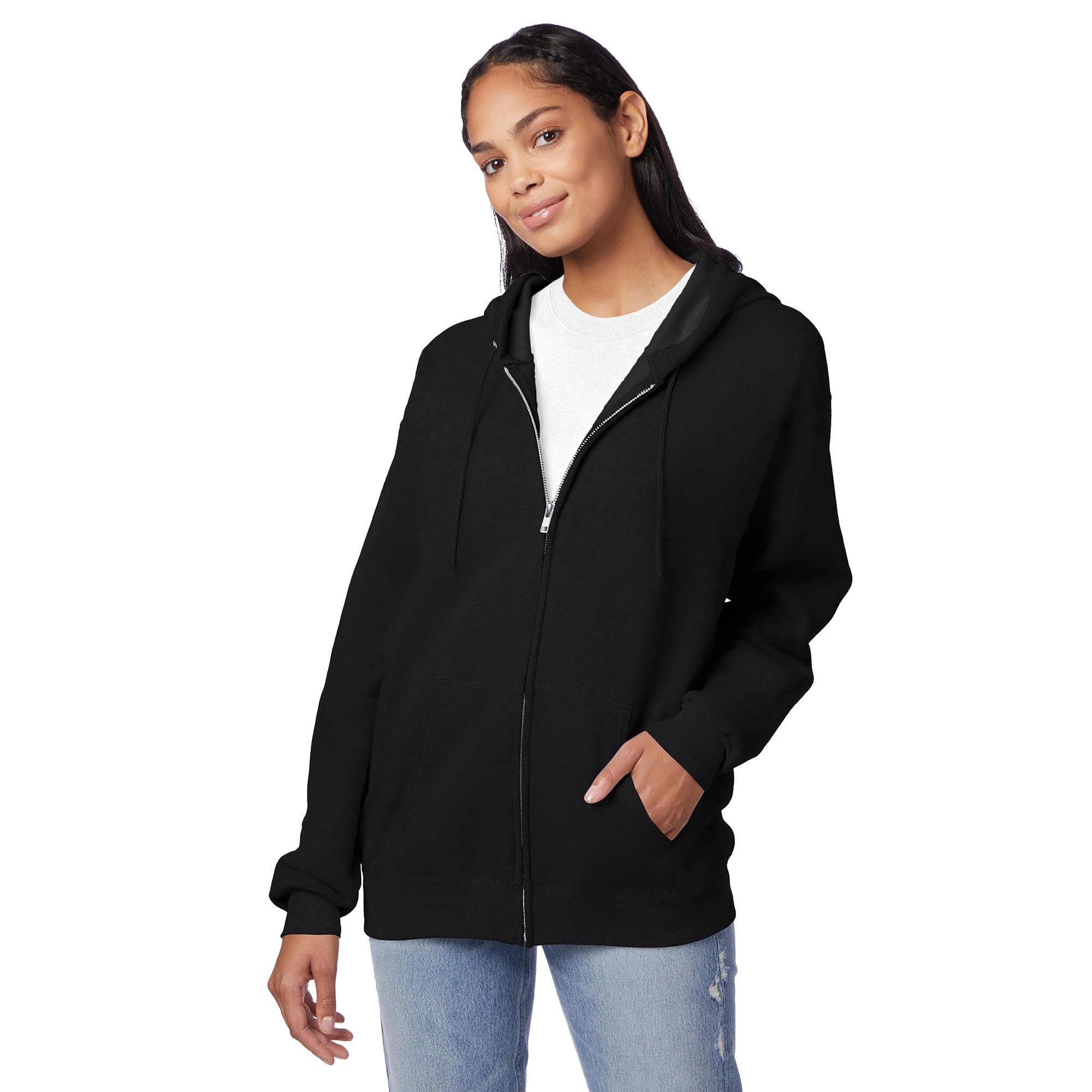 Hanes mens Full-zip Eco-smart Hoodie athletic sweatshirts, Black, Large US