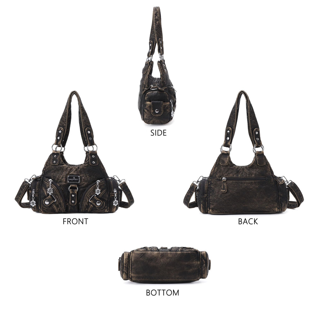 Angel Kiss Purses for Women Small Hobo Shoulder Bags Vagen Leather Multi-Pocket Tote Bag with Zipper (Bronze)