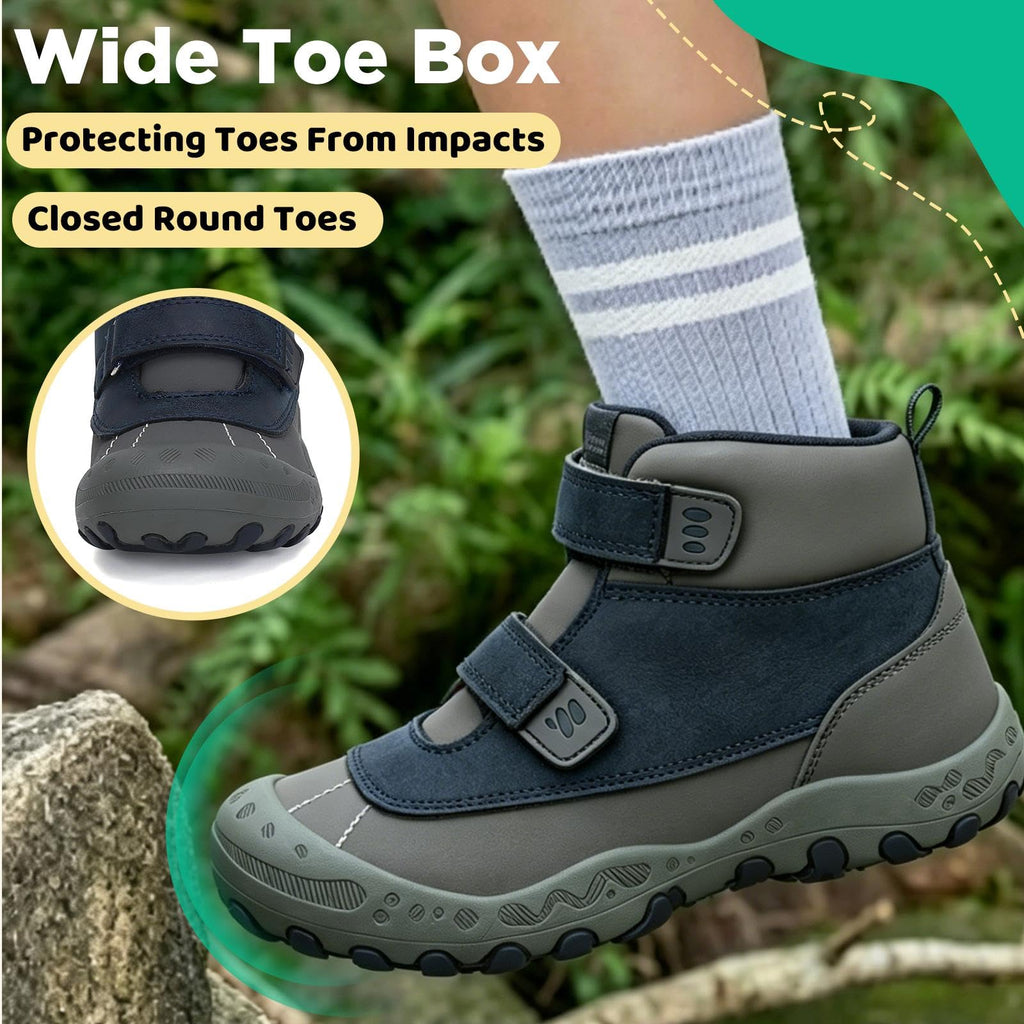 Mishansha Unisex-Child Outdoor Ankle Hiking Boots Boys Girls Trekking Walking Shoes with Hook and Loop Pu Blue 2 Little Kid