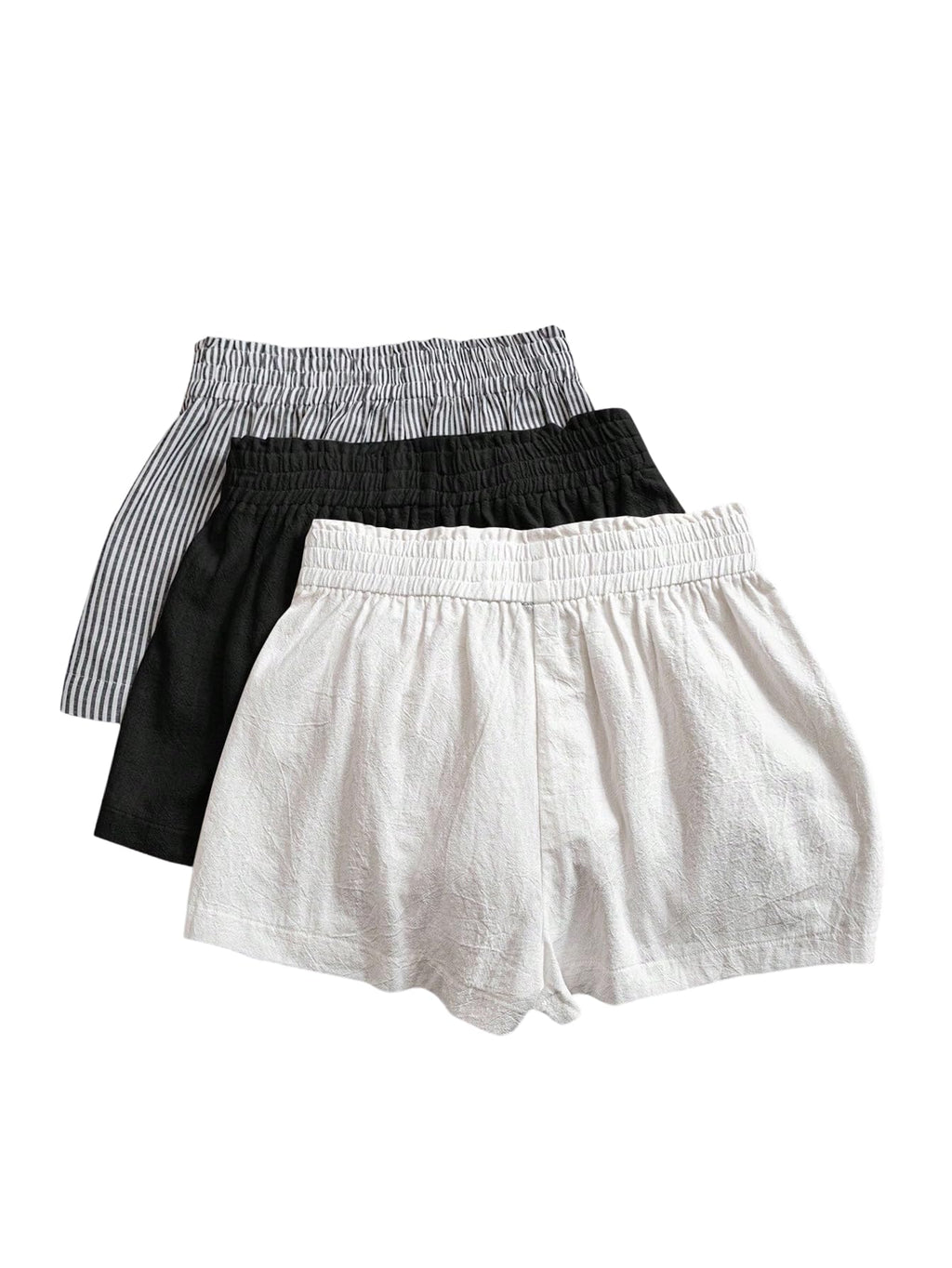 WDIRARA Women's 3 Pack Linen Shorts Elastic Waist Comfy Soft Lounge Shorts Black and White Large