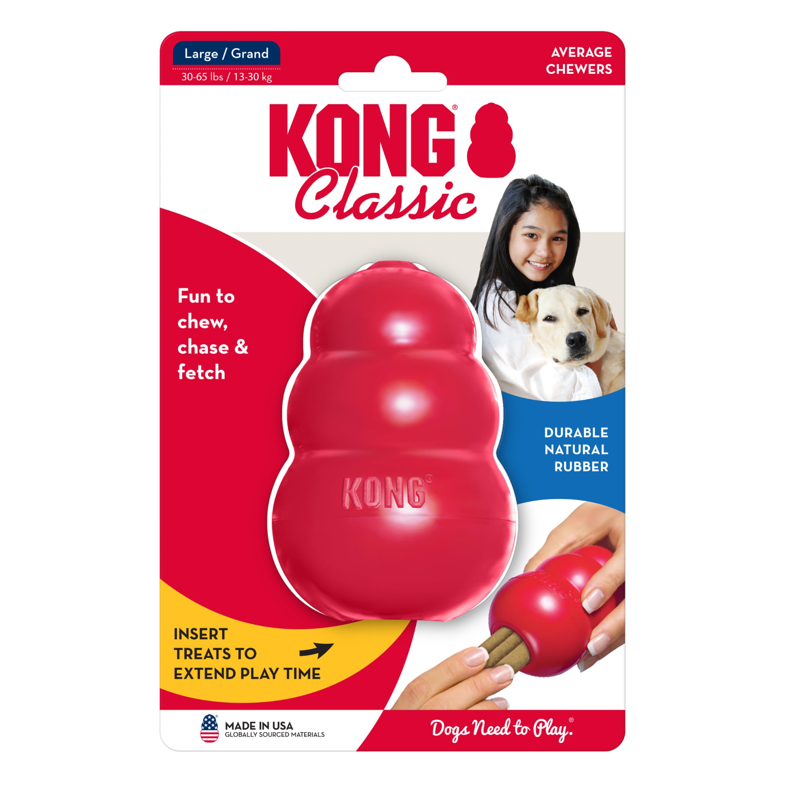 KONG Classic Stuffable Dog Toy - Fetch & Chew Toy for Dogs - Treat-Filling Capabilities & Erratic Bounce for Extended Play Time - Durable Natural Rubber Material - for Large Dogs