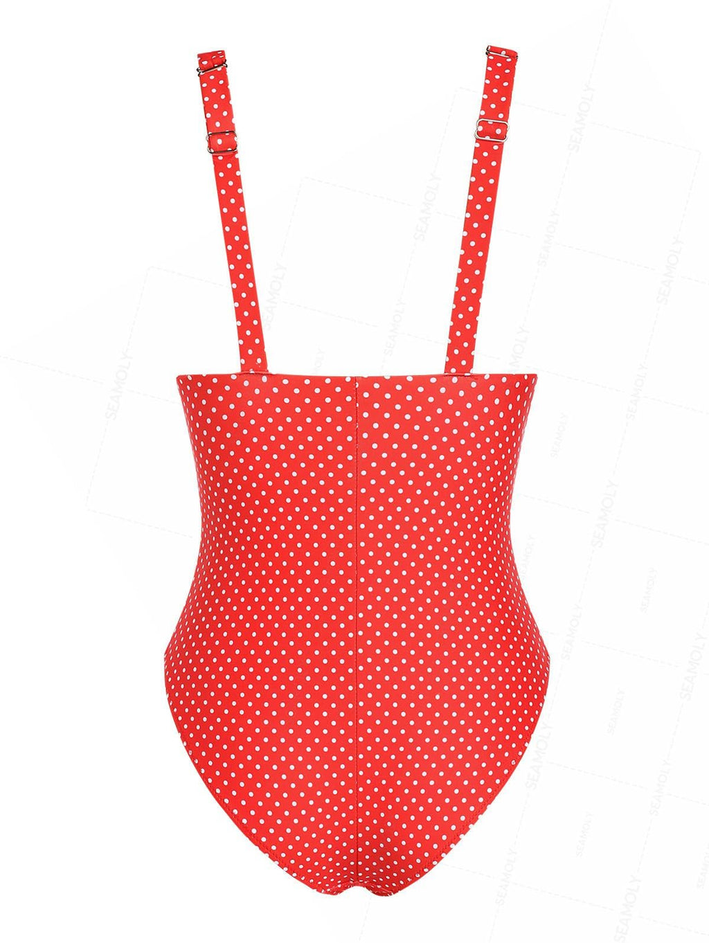 seamoly Red Polka Dot Print Plunging Neck One-Piece Swimsuit Red XS
