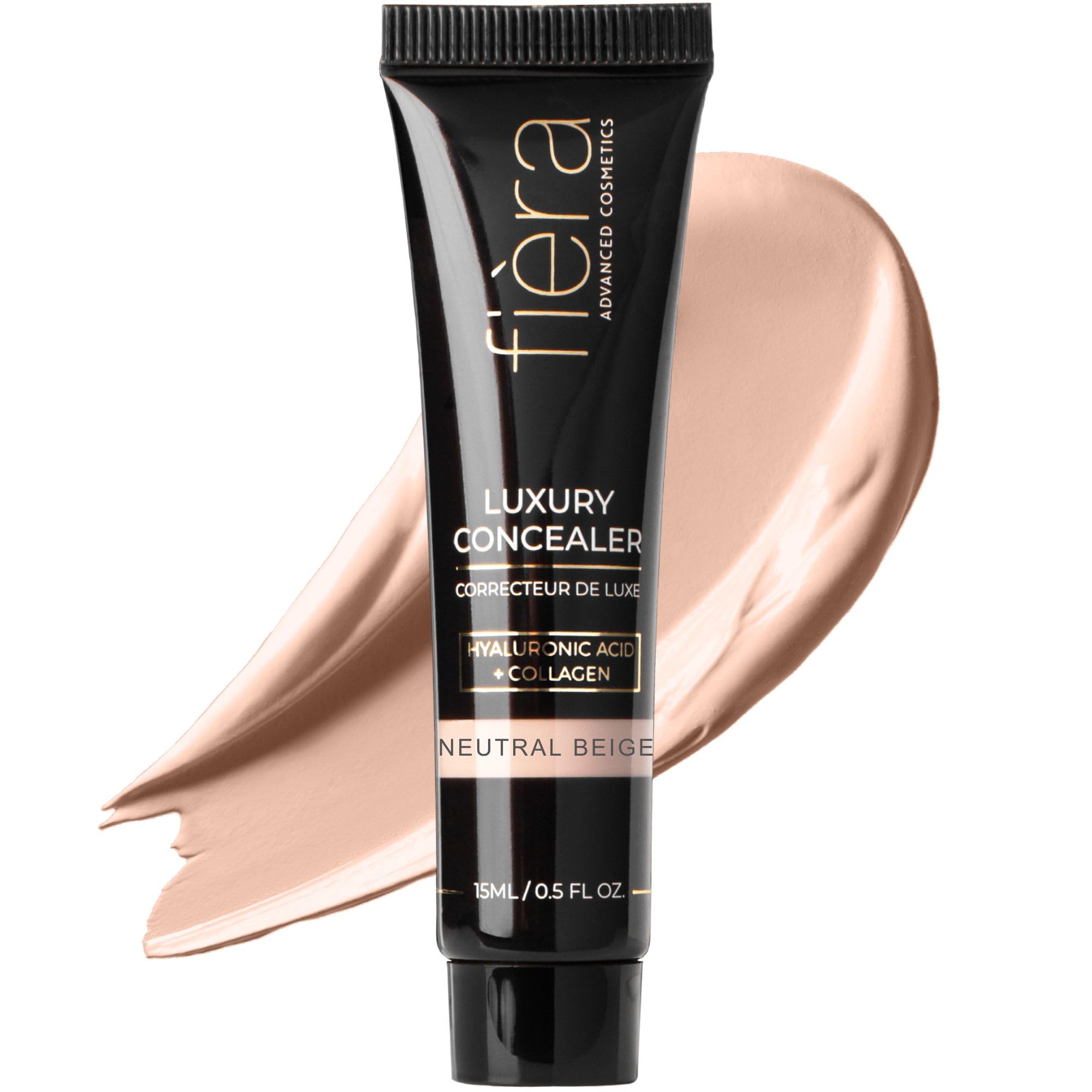 Fièra Luxury Concealer & Foundation with Anti-Aging Ingredients - Full Coverage for Dark Circles, Wrinkles, Fine Lines, and Spots, All-Day Wear For Mature Skin - Neutral Beige, 0.5 FL. OZ. / 15 ML