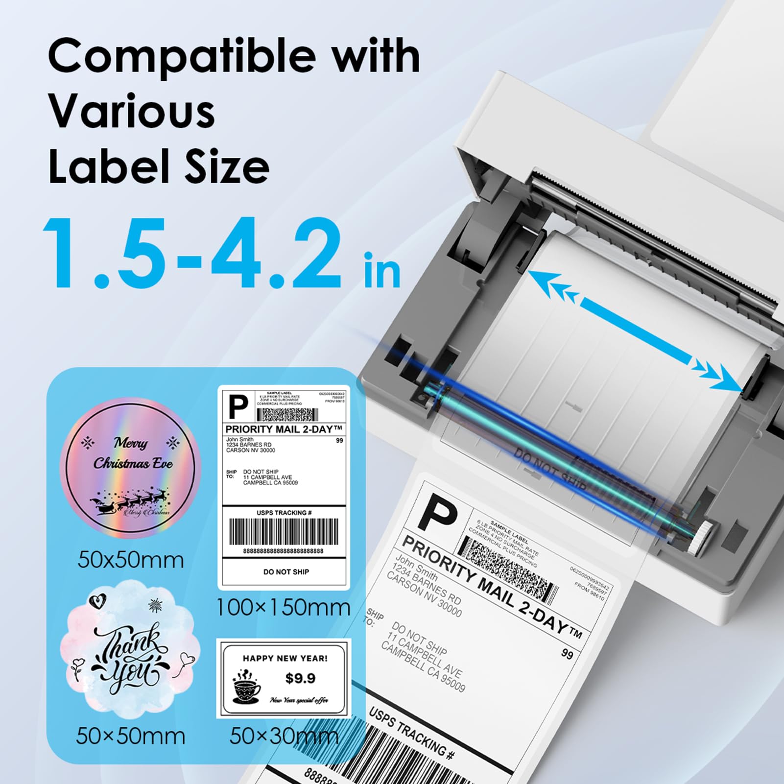 KNAON Bluetooth Thermal Shipping Label Printer, 4x6 Portable Thermal Address Label Printer for Small Business, Compatible with iPhone,Android,Windows,Mac–Works with Ebay Shopify USPS&More, White