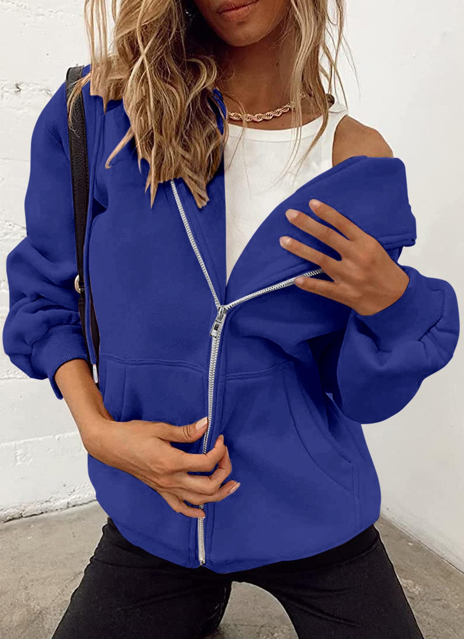 PRETTYGARDEN Women's 2026 Spring Zip Up Y2K Hoodies Casual Long Sleeve Sweatshirts Fall Winter Track Jackets with Pockets (Royal Blue,X-Large)