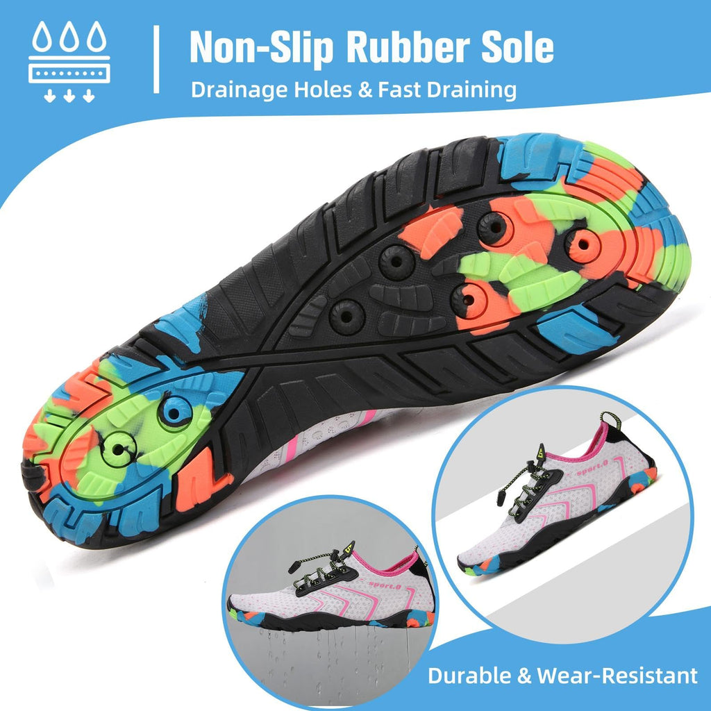 Mishansha Water Shoes for Women Men, Quick-Dry Barefoot Swim Shoes with Drainage Holes, Lightweight Aqua Shoe for Beach Pool River Boating Yoga Walking 8.5 Women/7 Men Ghost White
