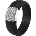 Rinfit Womens Silicone Wedding Ring - Engagement Ring for Women - Promise Rings for Her with Cubic Zirconia - Black & Silver, Size 7