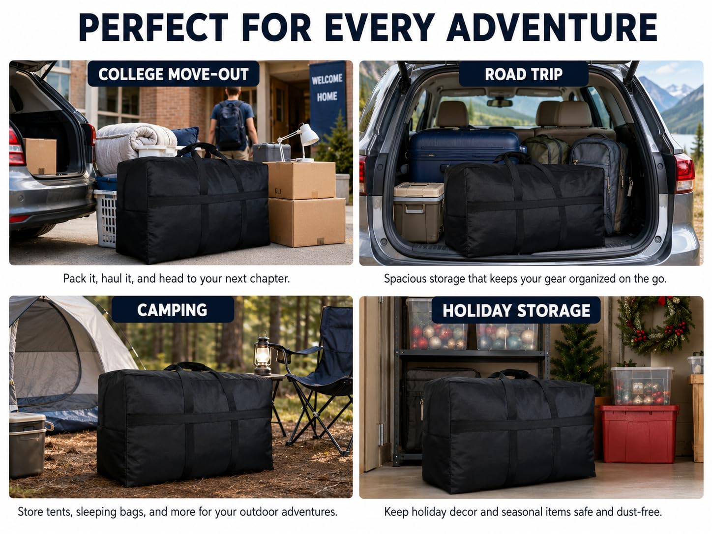 HaoHakka Extra Large Duffle Bag for Travel, Big XL Oversized Foldable Duffel Storage Bags with Reinforced Handles & Lockable Zipper - Blue, 100L