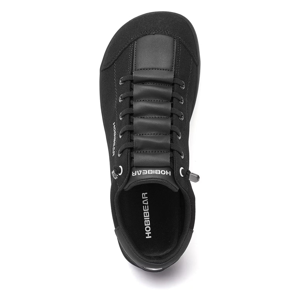 HOBIBEAR Barefoot Minimalist Shoes Womens Mens | Zero Drop | Wide Width Canvas Slip-on Shoes(All Black, Women 9/Men 8)