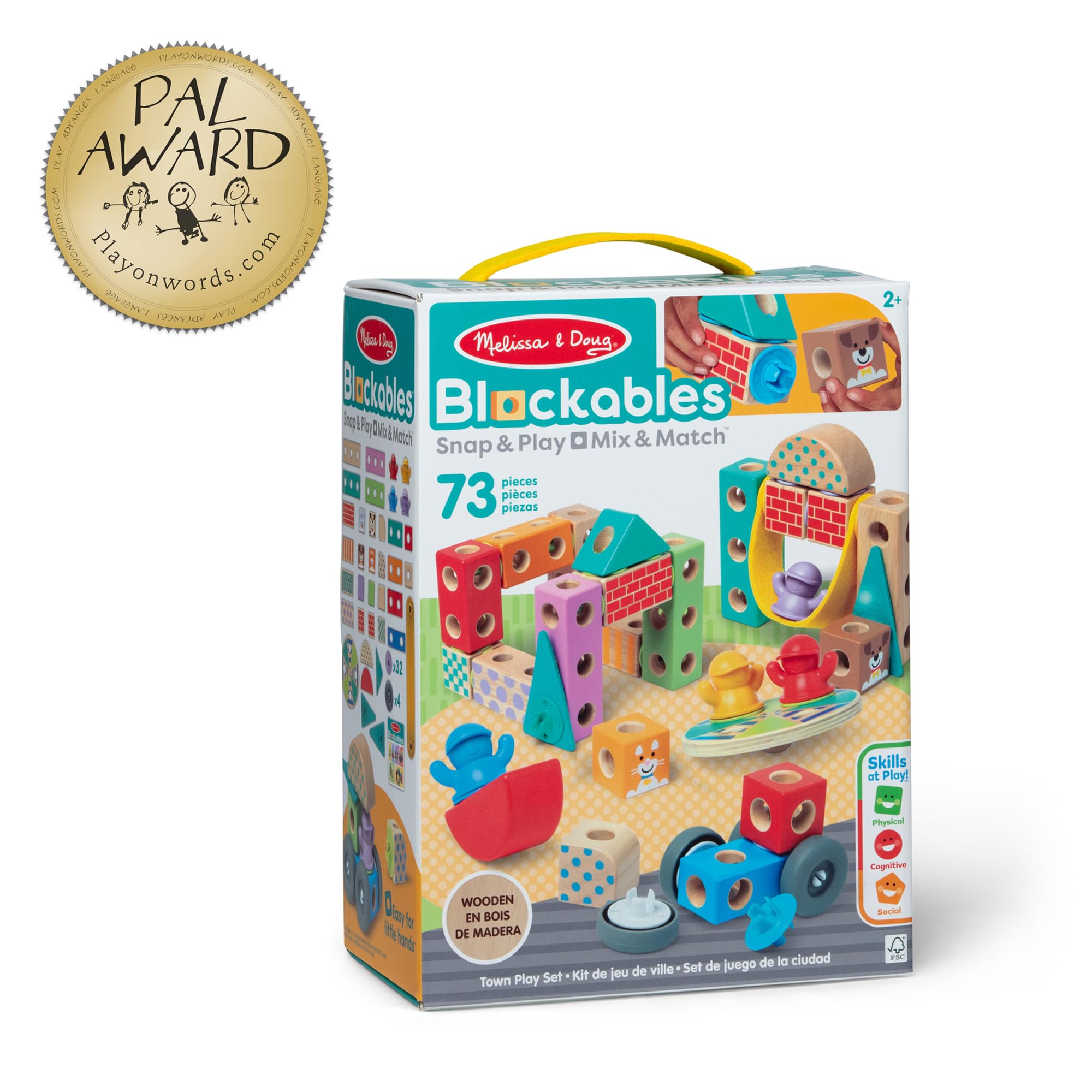 Melissa & Doug Blockables™ Town Snap and Play, Mix and Match Connectable Wooden Building Blocks Play Set Toy for Preschool Boys and Girls (73 Pcs)