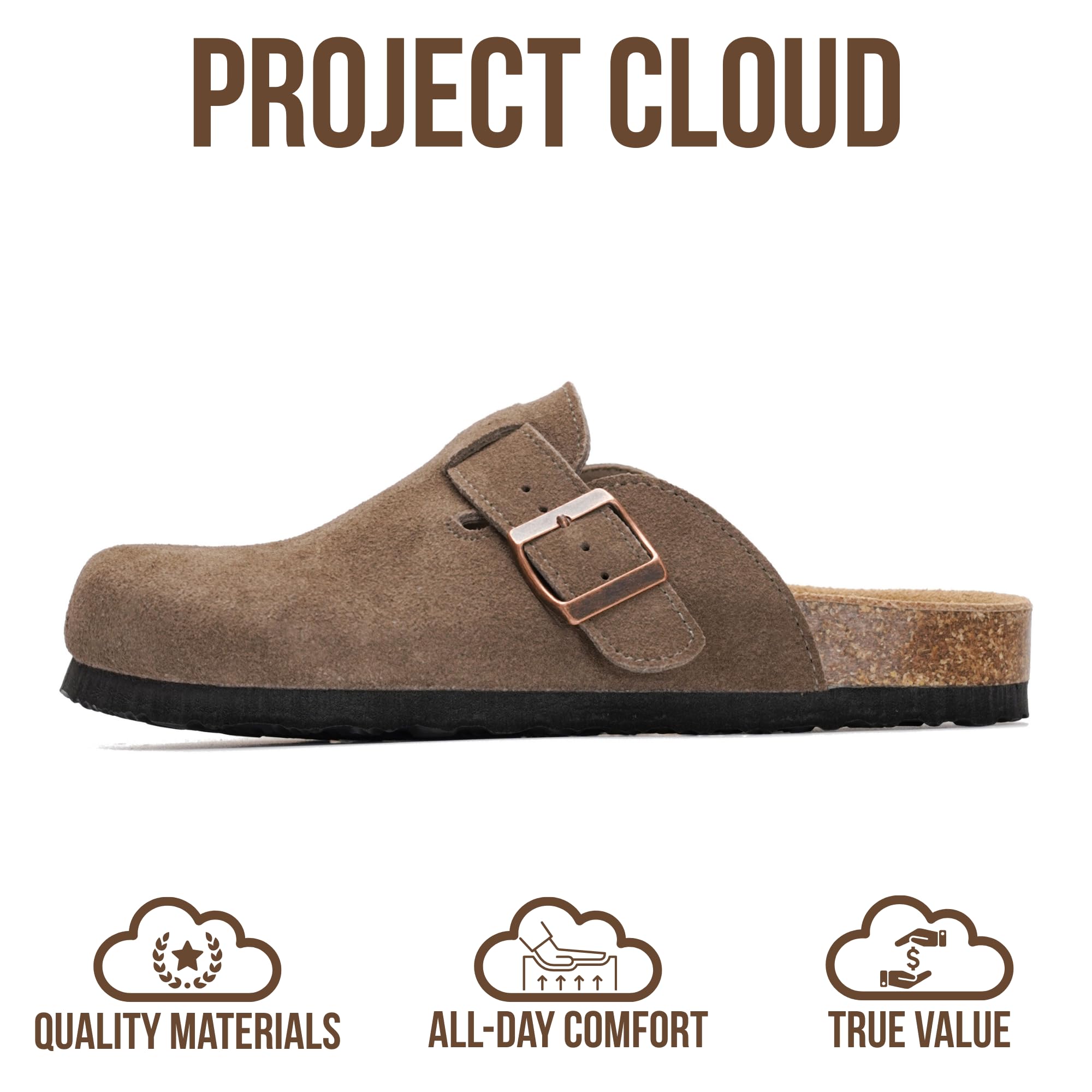 Project Cloud Genuine Leather Footbed Clogs for Women - Memory Foam Arch Support Slippers for Women - Trendy Slip-ons Women's Mules & Clogs Sandals (Benton,FOSSSUEDE,8.5M)