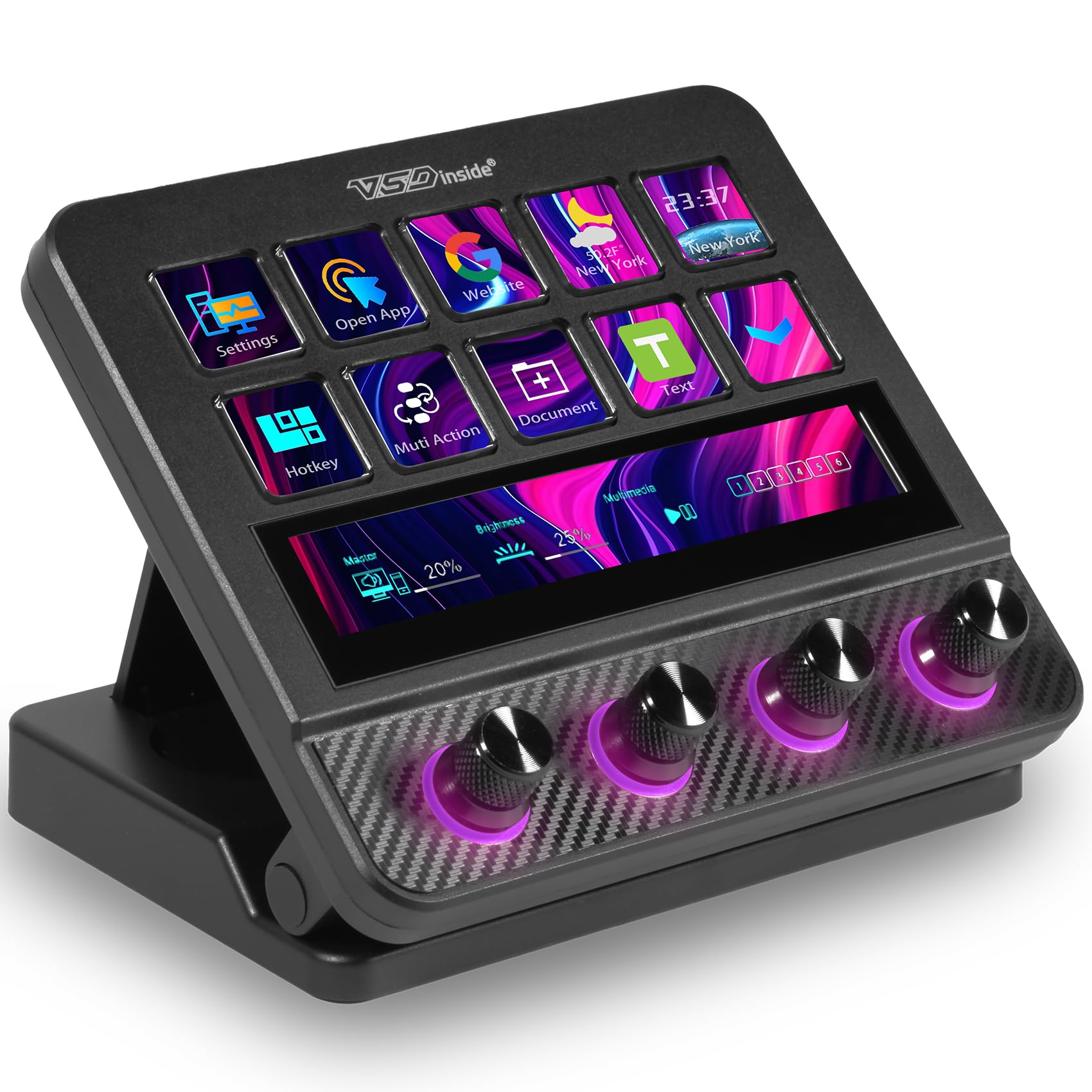 VSDINSIDE Macro Pad, Streaming Deck Stream Controller Soundboard Keypad, Programmable Keys USB Shortcut Keyboard for Gamer Streamer, Audio Mixer for OBS, YouTube, Office Desk Setup, PC, Mac