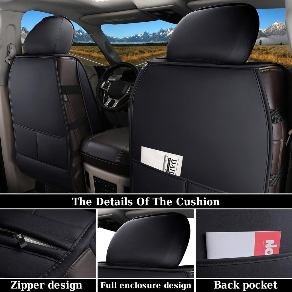 Coverado Ram Seat Covers Full Set, Waterproof Ram 1500 Seat Cover Compatible with 2002-2025 Dodge RAM 1500 2500 3500 Crew Quad Cab with Curved Bench, Black