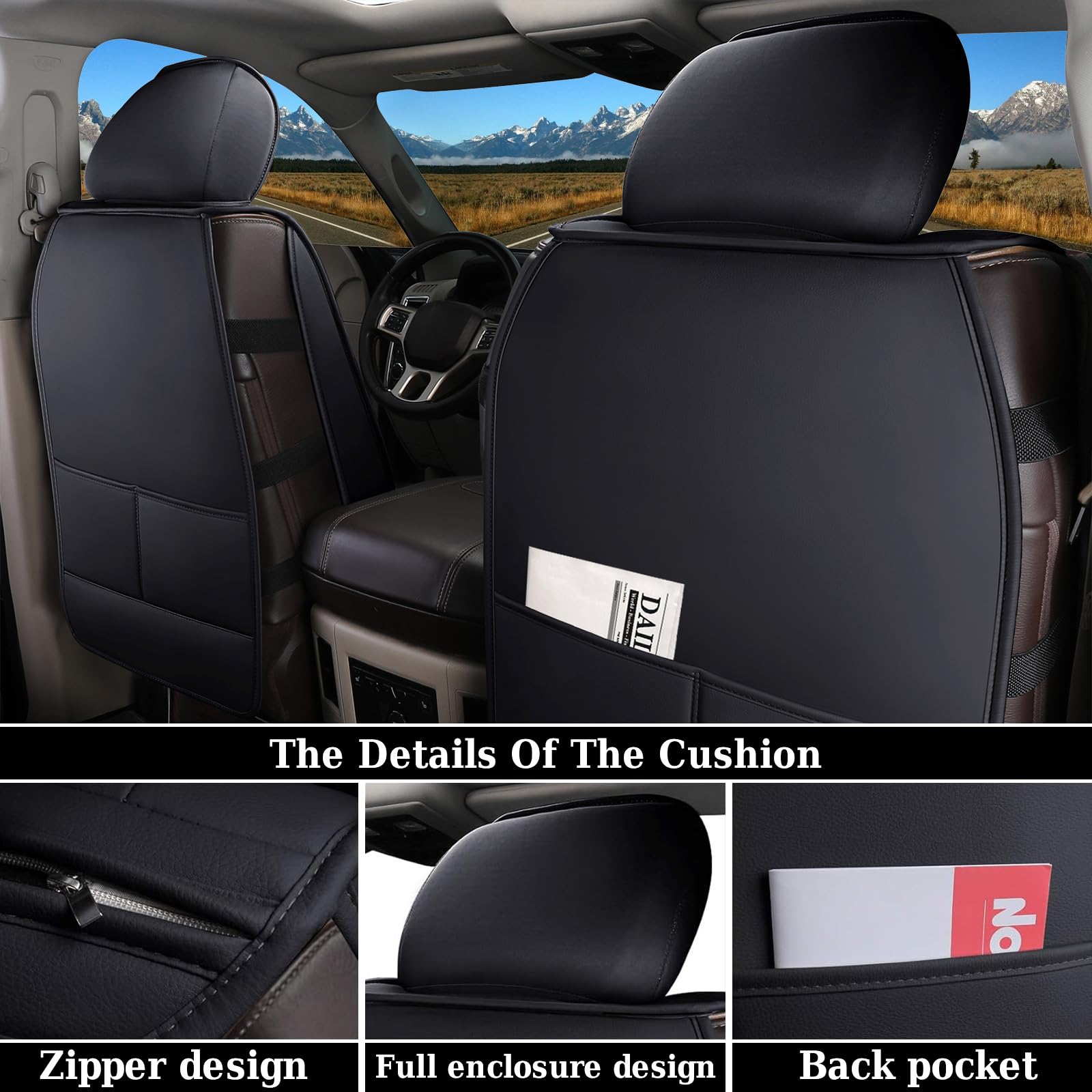 Coverado Ram Seat Covers Full Set, Waterproof Ram 1500 Seat Cover Compatible with 2002-2025 Dodge RAM 1500 2500 3500 Crew Quad Cab with Curved Bench, Black