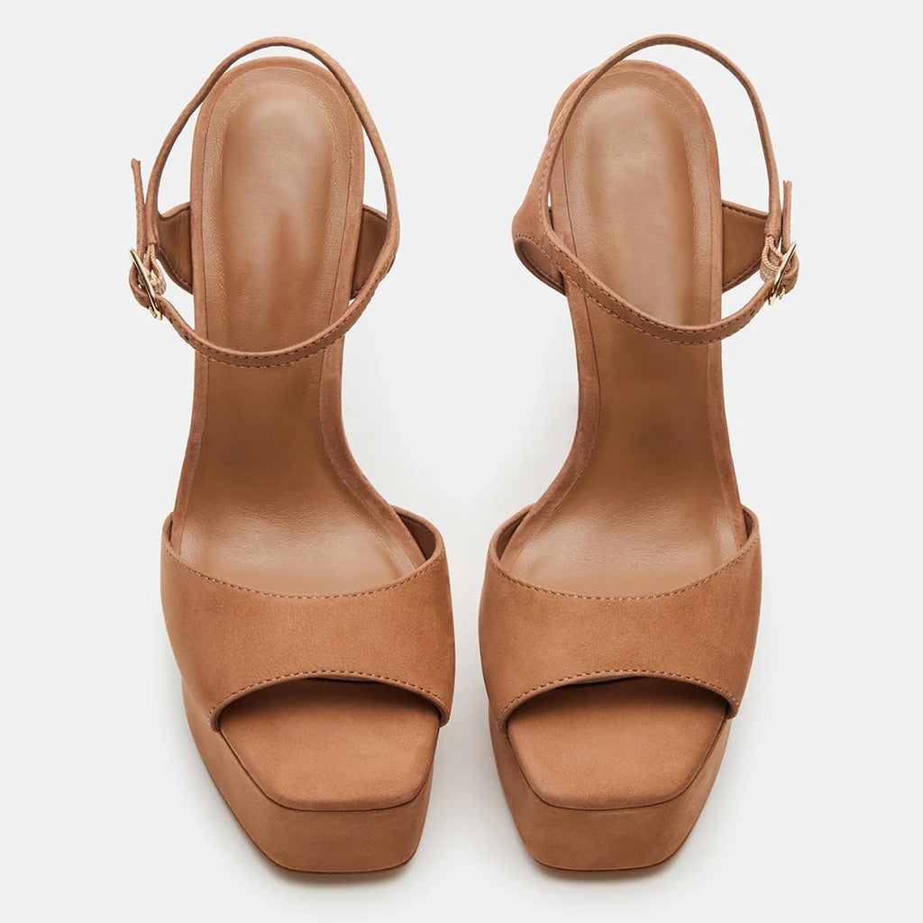UBWDU Stiletto High Platform Heels for Women Peep Open Toe Ankle Strap Heeled Sandals Wedding Shoes Suede Nude 7