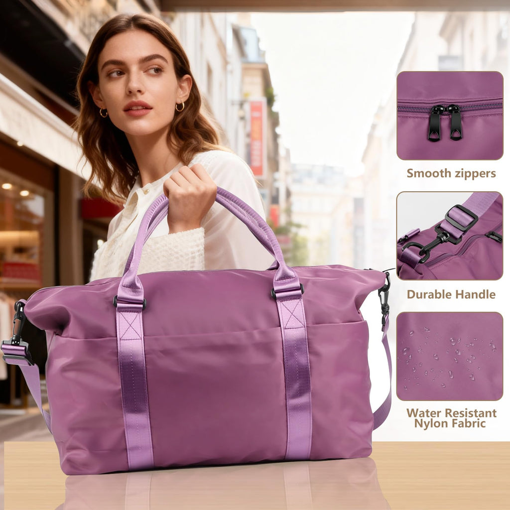Weekender Duffel Bags for Women, Purple Travel Totes Bag for Airplane Essentials, Overnight Bags for Women with Trolley Sleeve, Large Carry On Hospital Bag for Labor and Delivery, Sport, Gym