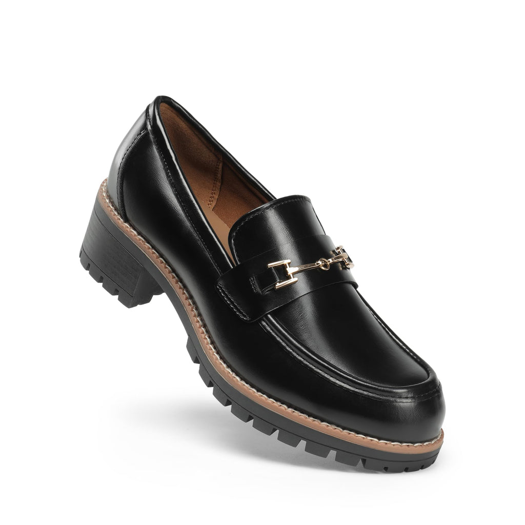 DREAM PAIRS Women's Chunky Loafers, Platform Comfortable Slip-On Dressy Business Casual Shoes,Size 9,Black-Pu,SDLS2410W
