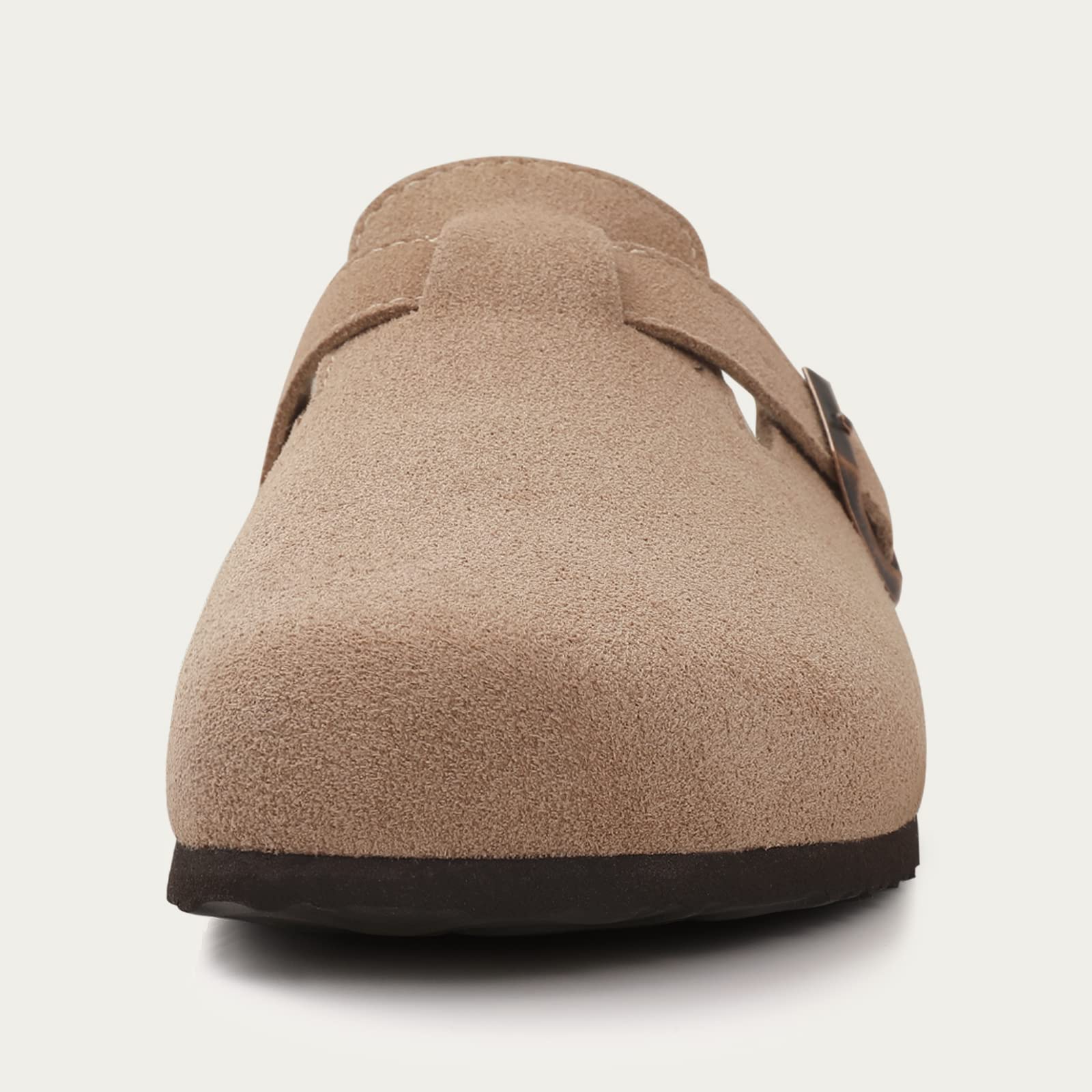 KIDMI Genuine Suede Clogs for Women Cork Footbed Sandals Leather Mules Potato Shoes with Arch Support Taupe 41 (Size 9-9.5)