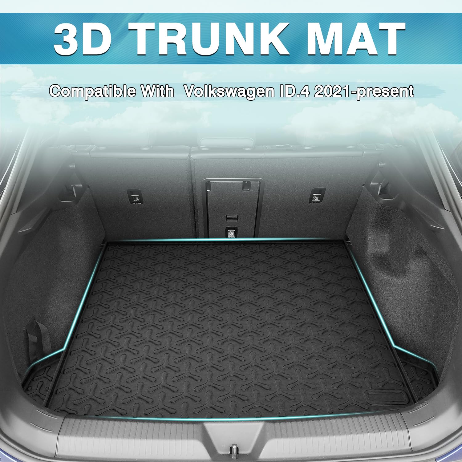 Mixsuper Cargo Liner for Volkswagen ID.4 2021-2023 2024, Cargo Mat for VW ID4 Accessories, All Weather Trunk Liner Rear Trunk Mat Black