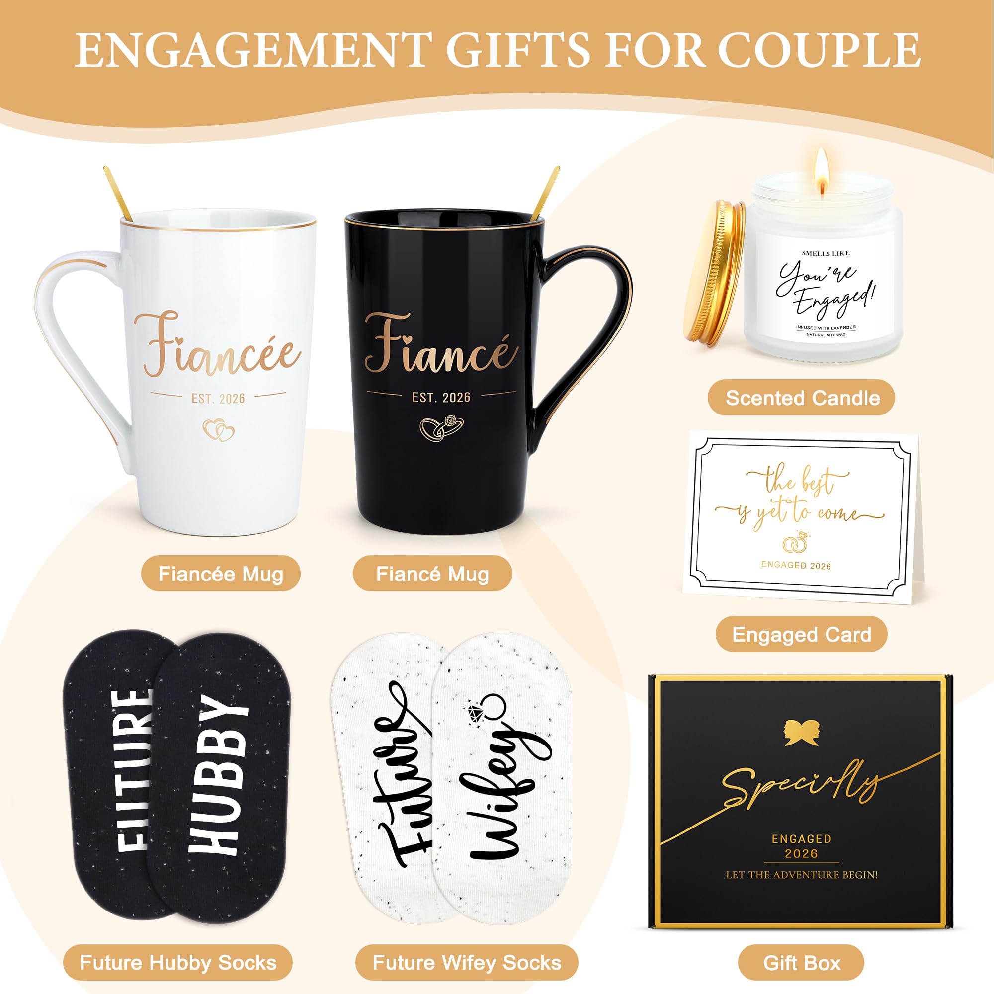 Engagement Gifts for Couples Newly Engaged Gifts for Couple Happy Engagement Gift for Women Fiance Gift for Women Just Engaged Decorations Ideas with Mugs Socks Candle Card for Her Him Men Best Friend