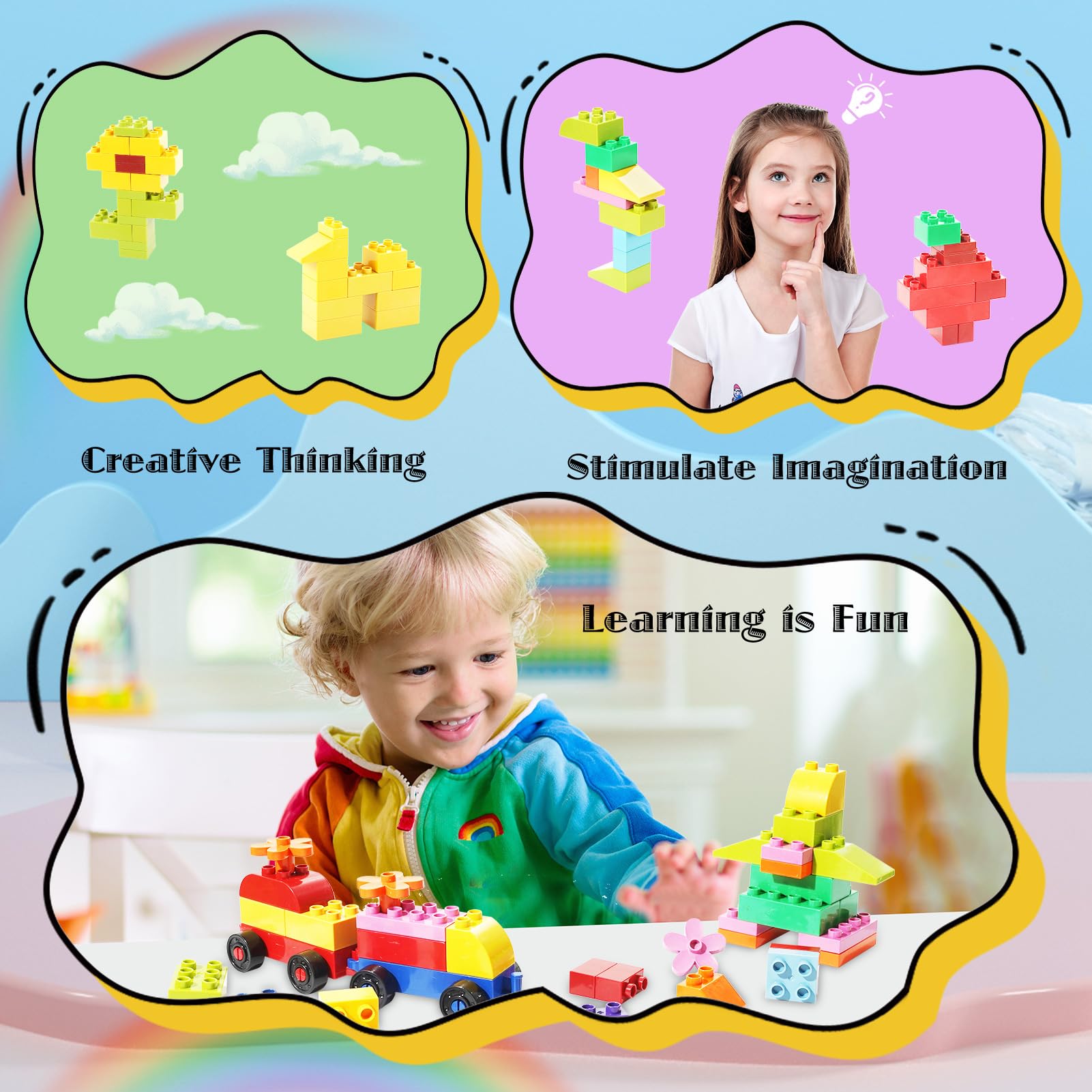 FlatGoat Building Blocks 208 Piece Set Compatible with All Major Brands, Classic Big Bricks for Kids Toddlers, STEM Large Building Toys with Gift Box for Boys Girls Ages 3 4 5 6 7 8+