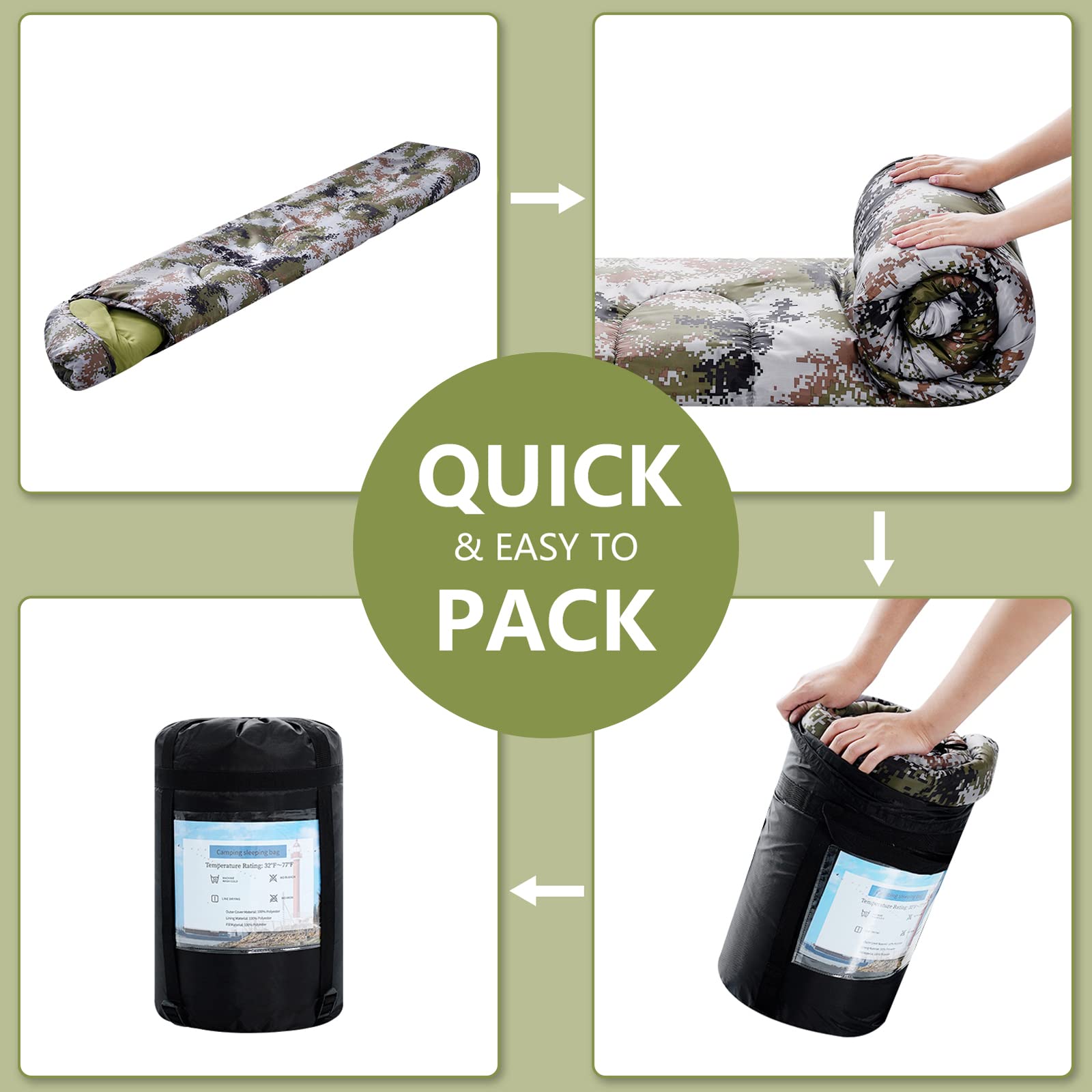 ORTHOMTEX Sleeping Bags for Adults,Kids & Girls-Warm & Cold Weather Lightweight Waterproof Sleeping Bag Backpack,Great for 3-4 Seasons Hiking,Camping and Outdoor Mountaineering(Camouflage/Left Zip)