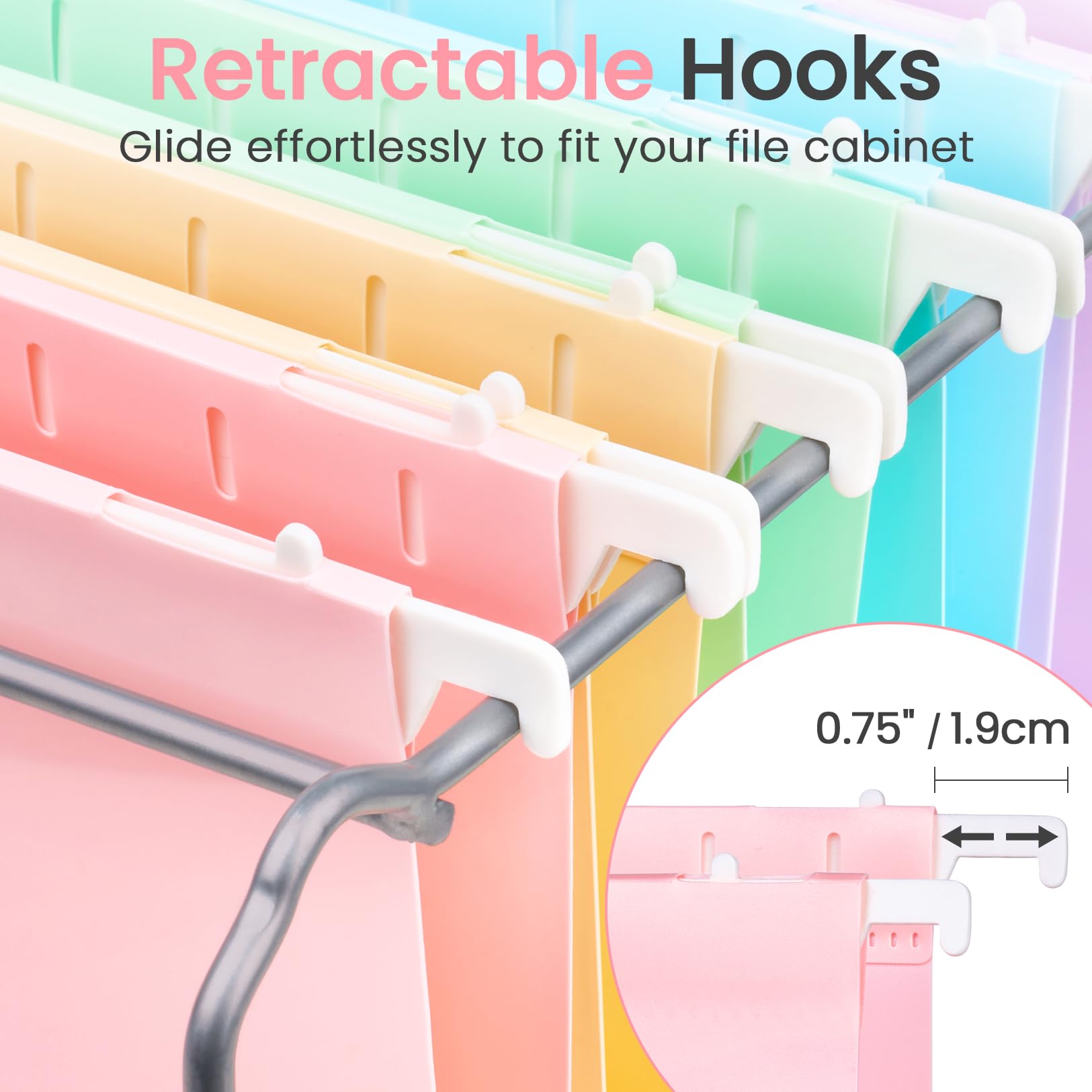Sooez Extra Capacity Plastic Hanging File Folders, 12 Count Expanding File Folders Letter Size with 2" Expansion, File Organizer with 1/6-Cut Adjustable Tab for File Cabinet, Drawer, Pastels Colors