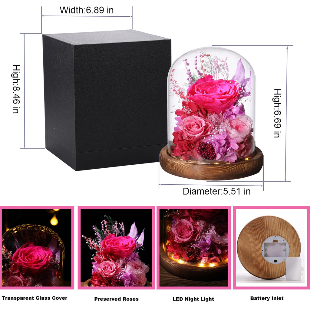 LOVENFOLD Flowers for Delivery Preserved Flowers with LED Light in a Glass Dome,Long Lasting Forever Roses Birthday Gifts for Women Daughter Mom Wife Friend（Reddish Rose）