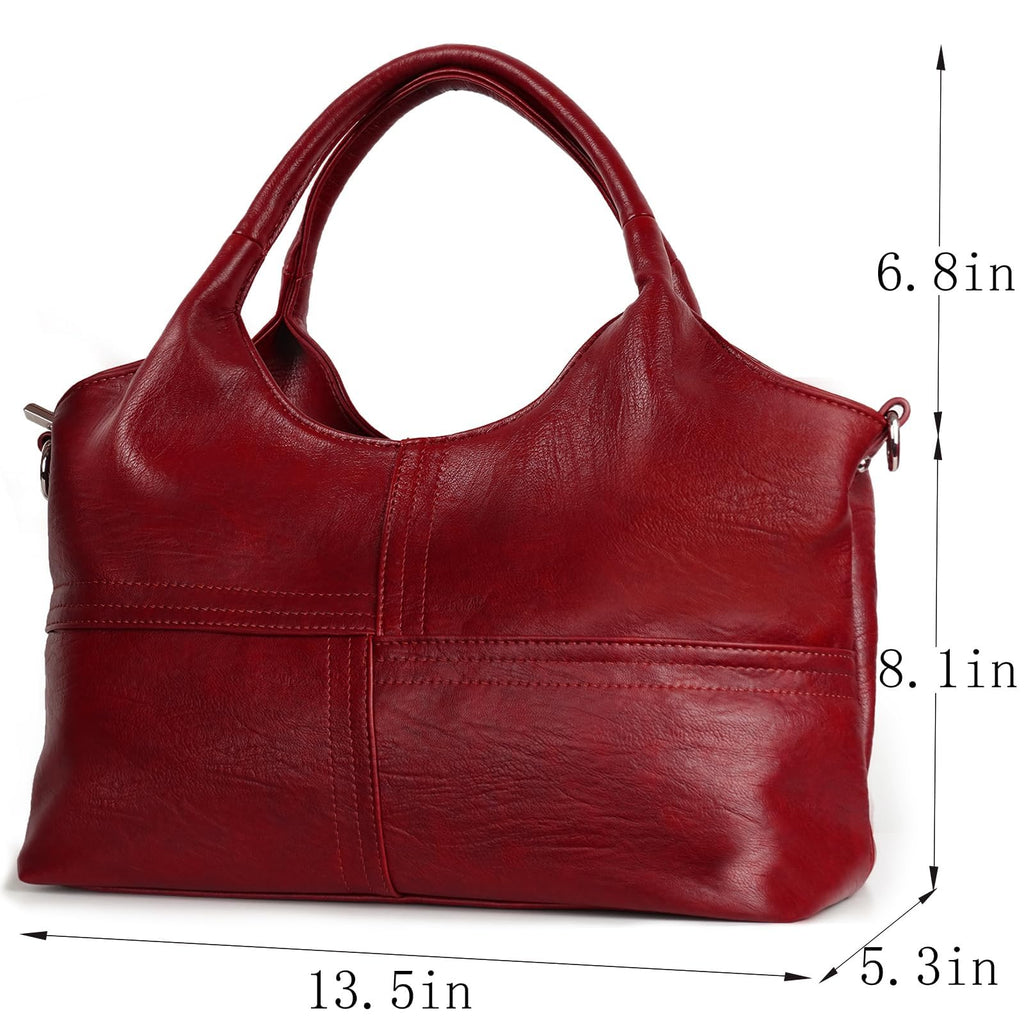 KOGTLA Vegan Leather Purses for Women with Detachable Satchel Strap, Ladies Handbags, Tote Hobo Bags with Top Handle Red