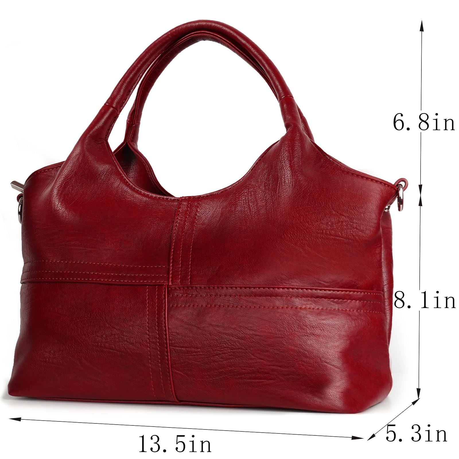 KOGTLA Vegan Leather Purses for Women with Detachable Satchel Strap, Ladies Handbags, Tote Hobo Bags with Top Handle Red