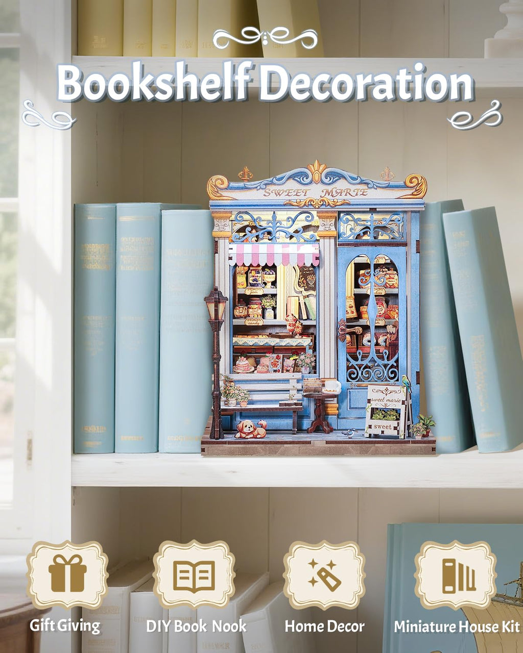 CUTEBEE Book Nook Kit - DIY Miniature House Bakery Patisserie Dollhouse Kit for Adults, Booknook Tiny House Bookshelf Decor 3D Wooden Puzzle, Gifts for Family, Friends (Sweet Marie)