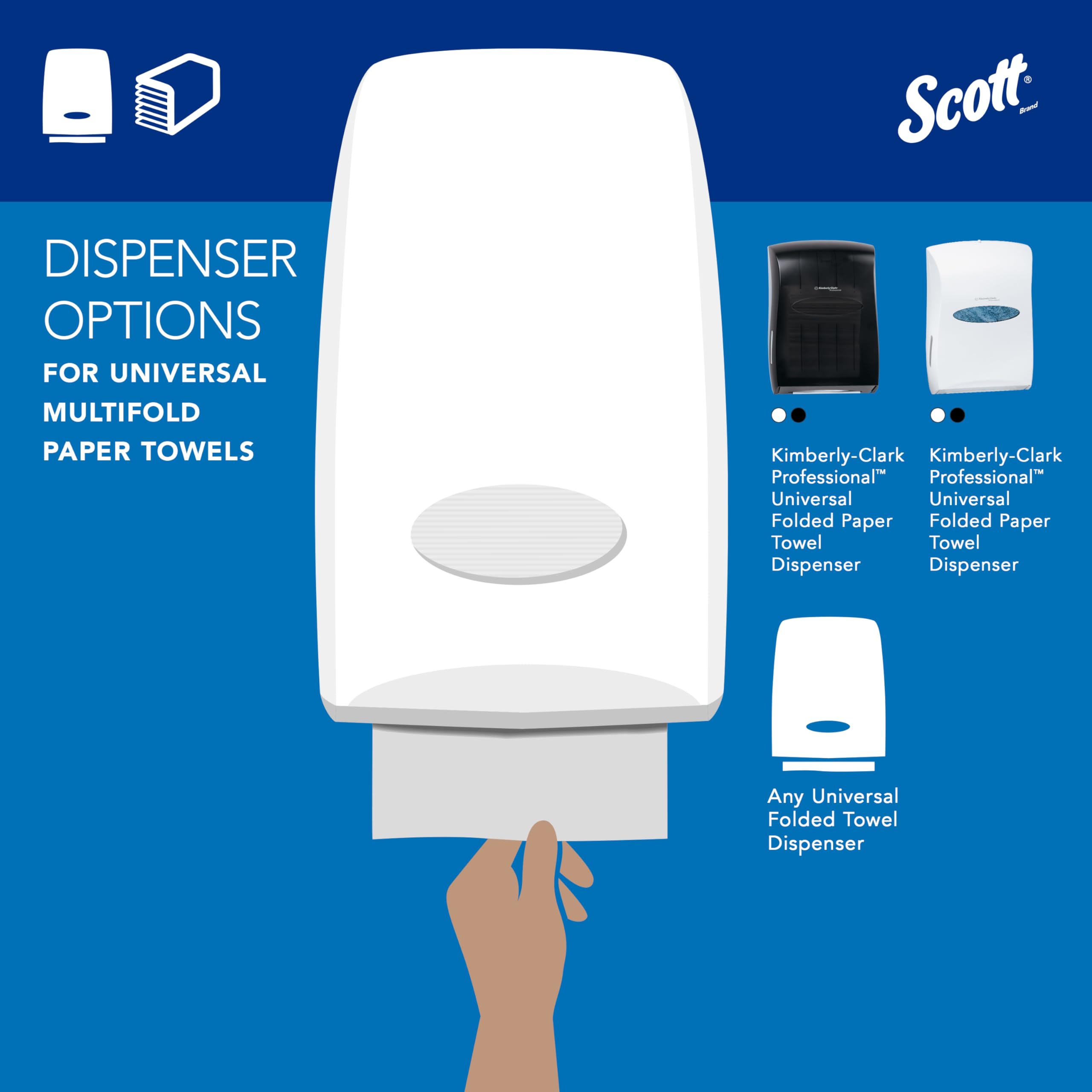 Scott Professional Universal Multifold Paper Towels, Bulk (58091), Absorbency Pockets, White, 9.2"x9.4" Towel, White, Compressed, Compact (250 Sheets/Pack, 12 Packs/Case, 3,000 Sheet Total)