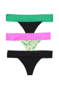 Bonds Women's Underwear Thong Pack, Lace-Top Icons Panties for Women, Stretchy Cotton-Blend, Low-Rise Underwear For Women, 3-Pack