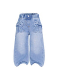 WDIRARA Toddler Girl's Bow Wide Leg Jeans Elastic High Waisted Denim Pants Light Wash 5Y